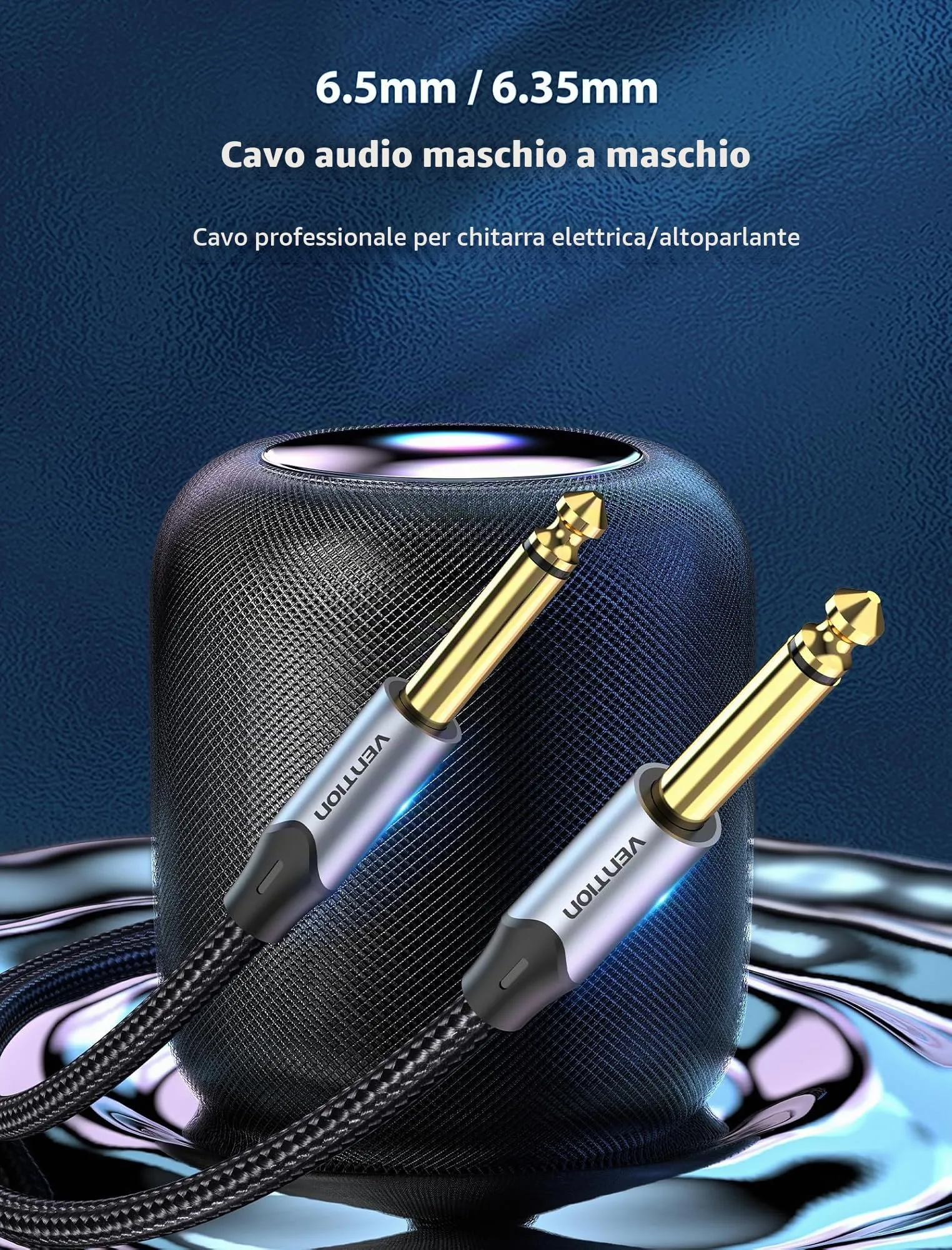 VENTION Cable de Guitarra Eléctrica 1.5m, Jack 1/4 Pulgada Macho a 1/4 Pulgada Macho, Mono, Trenzado de Nylon - immagine 2