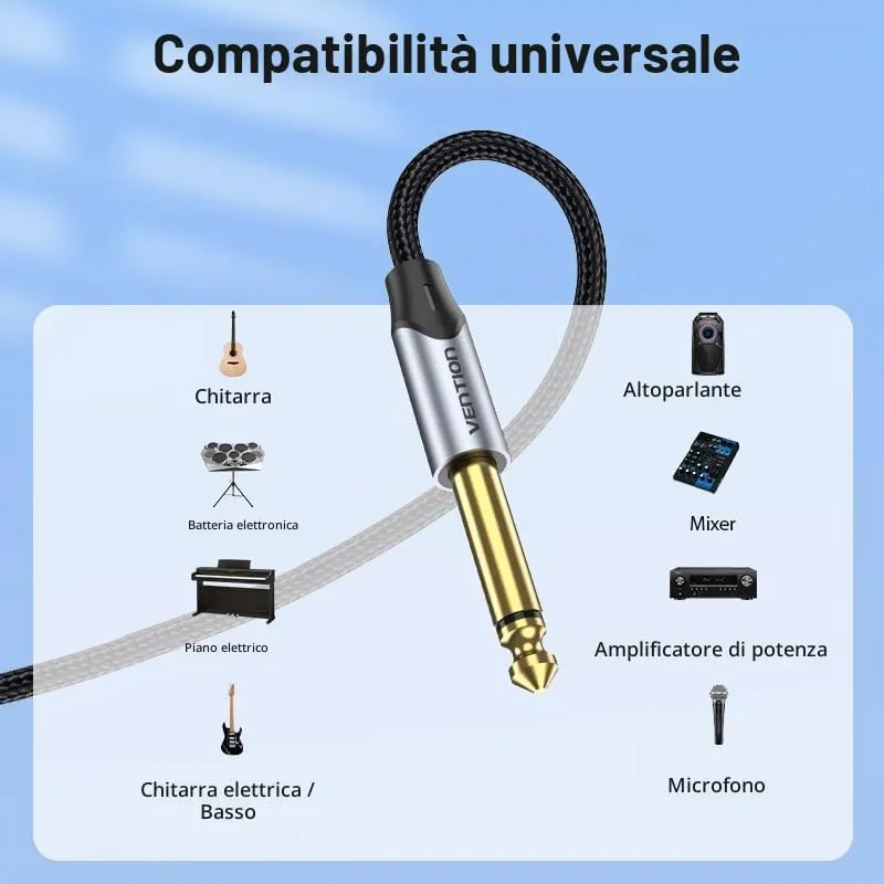 VENTION Cable de Guitarra Eléctrica 1.5m, Jack 1/4 Pulgada Macho a 1/4 Pulgada Macho, Mono, Trenzado de Nylon - immagine 7