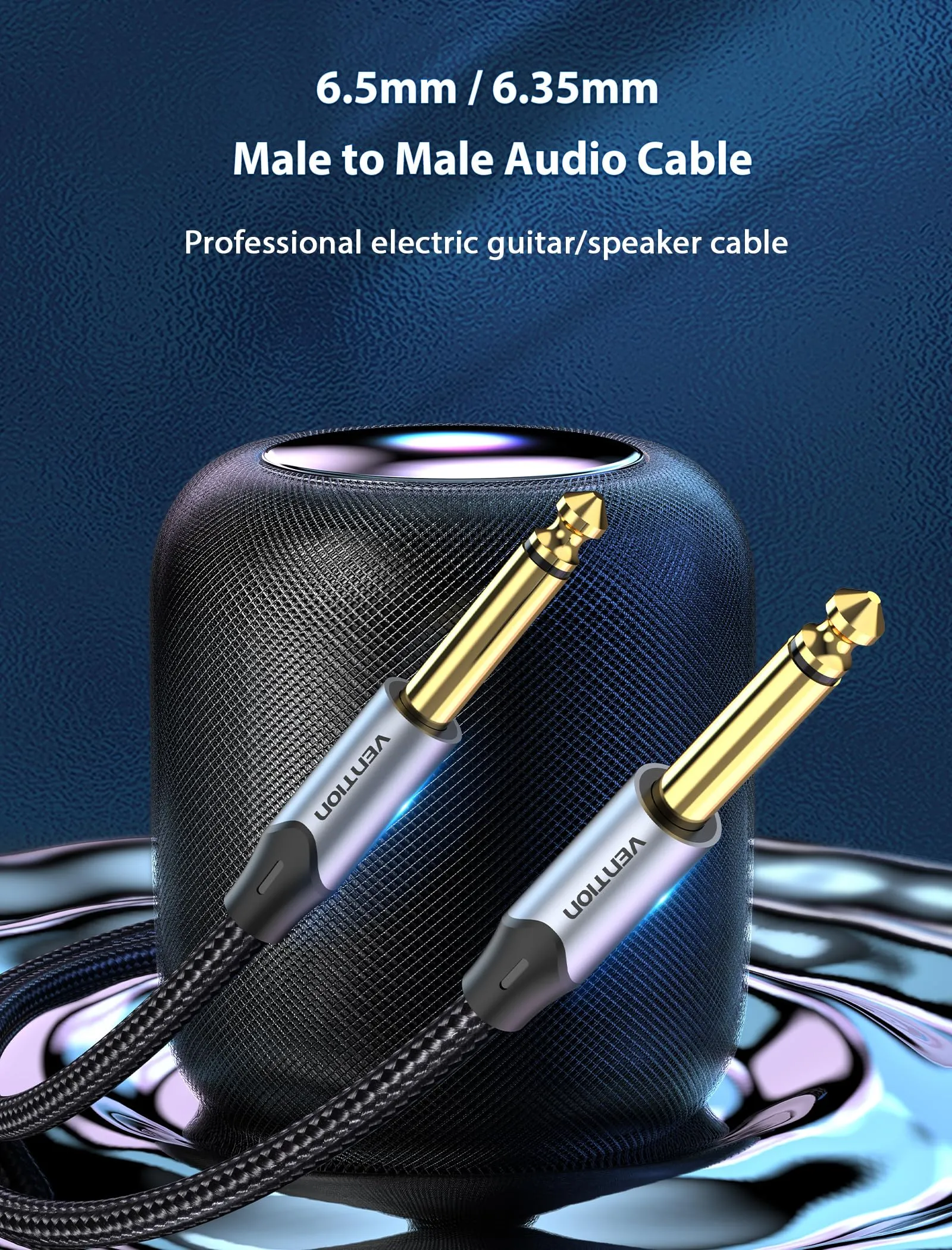 Vention Cable de guitarra 6,35 mm TS a Jack para instrumentos, altavoces, amplificador, bajo y mezclador - 5 m - immagine 2