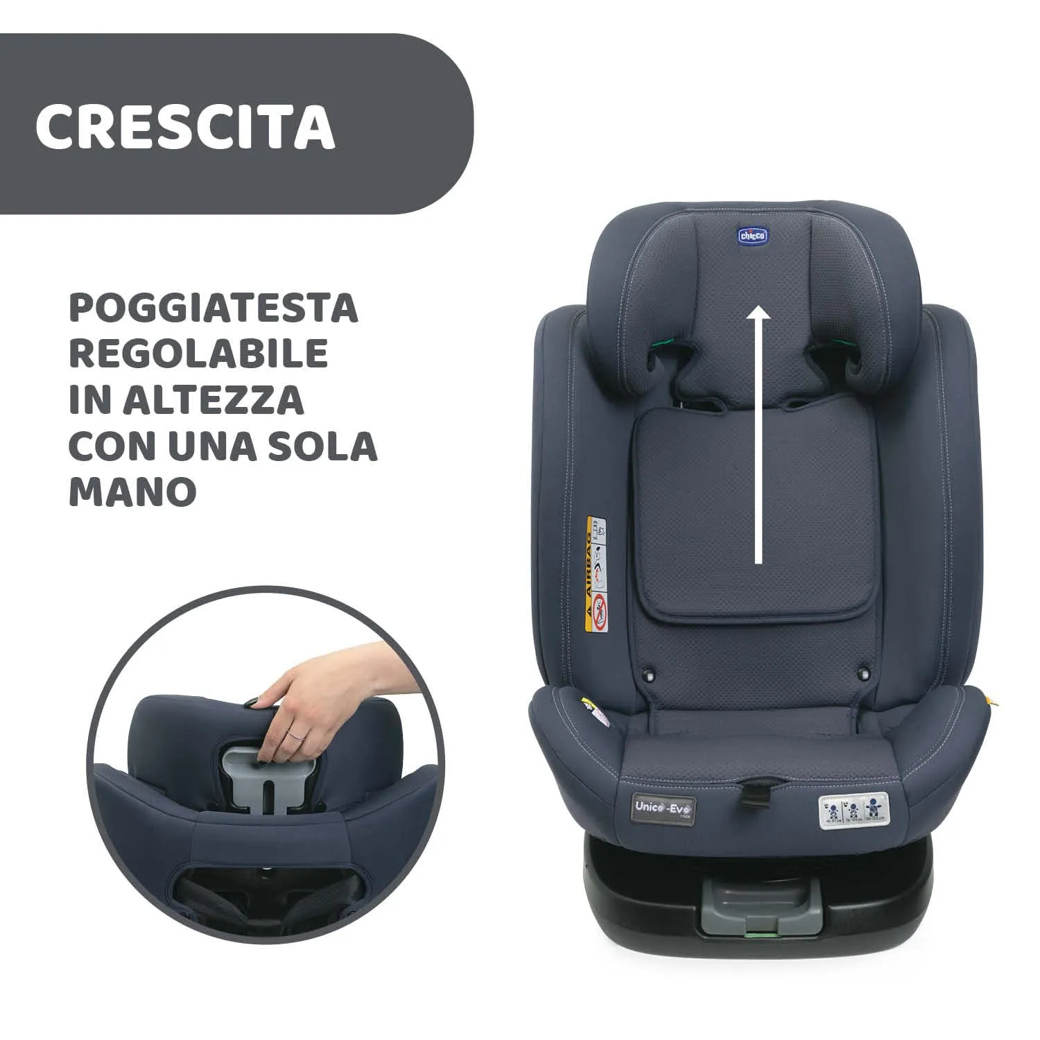 Chicco Unico Evo I-Size Seggiolino Auto 0-36 kg, ECE R129/03, Isofix Girevole 360°, Gruppo 0+/1/2/3, 0-12 Anni - immagine 11