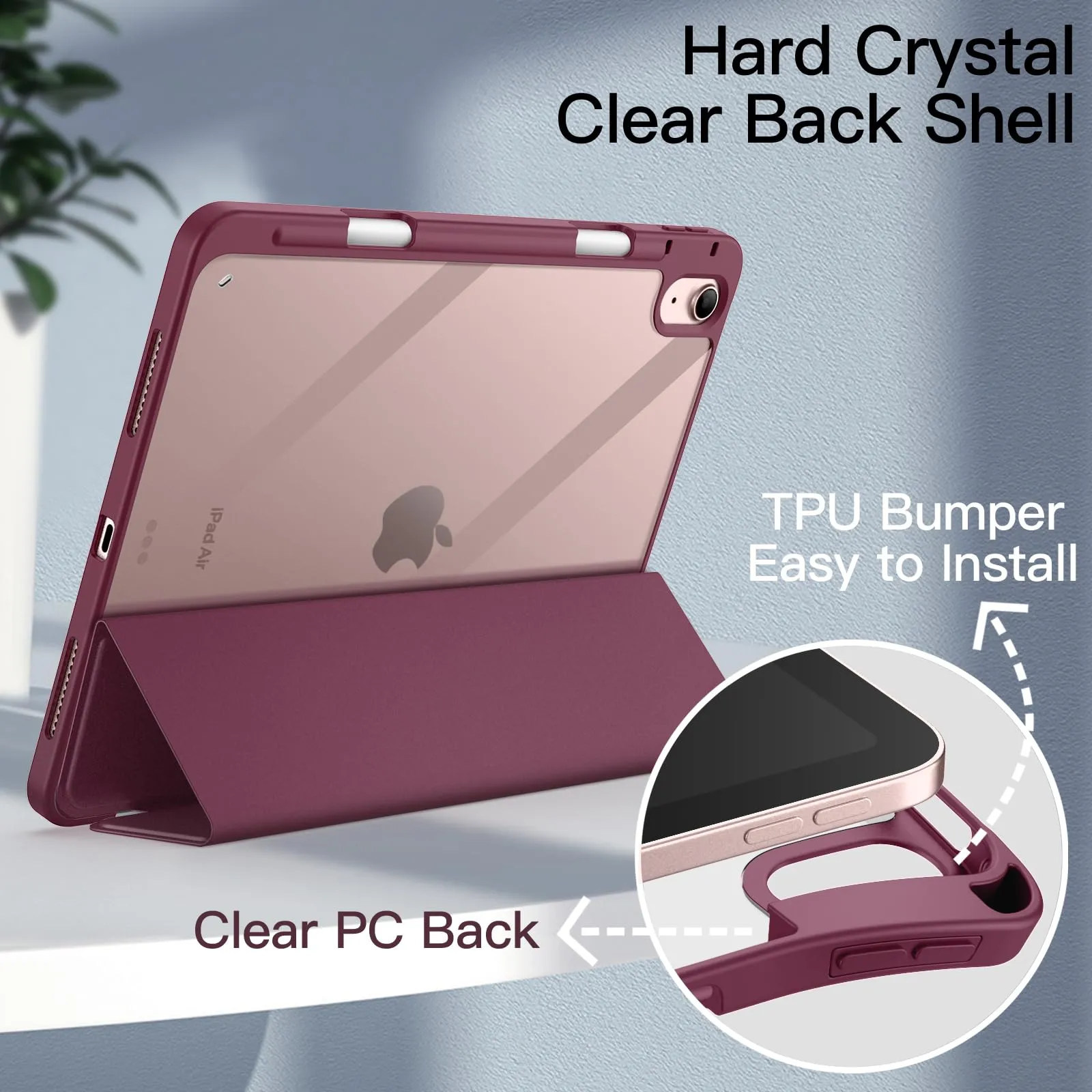 JETech Custodia per iPad Air 11" M4/M3/M2 & Air 5/4, Vino Rosso - immagine 3