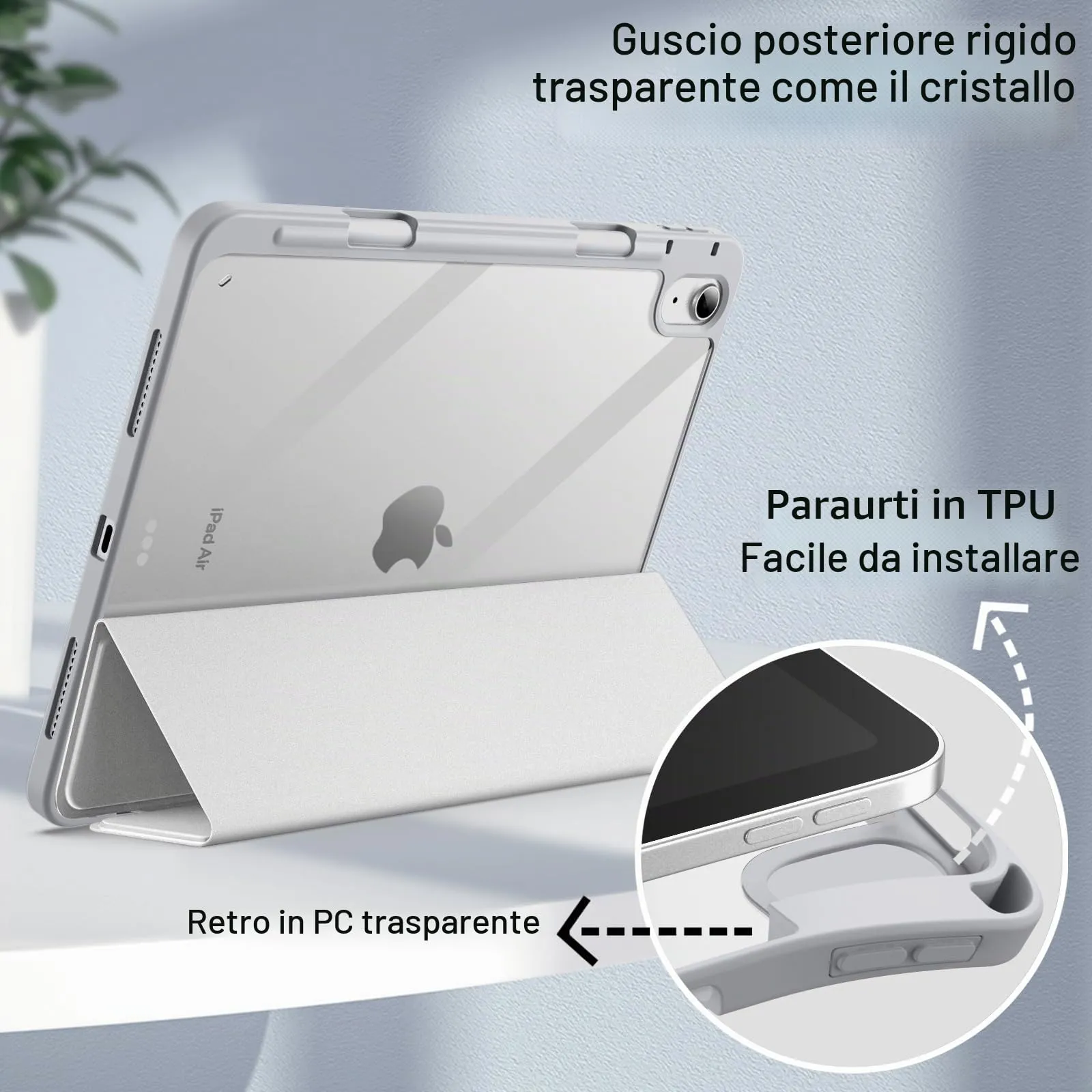 JETech Custodia per iPad Air 11" M4/M3/M2 e Air 10,9" 5/4, Argento - immagine 3