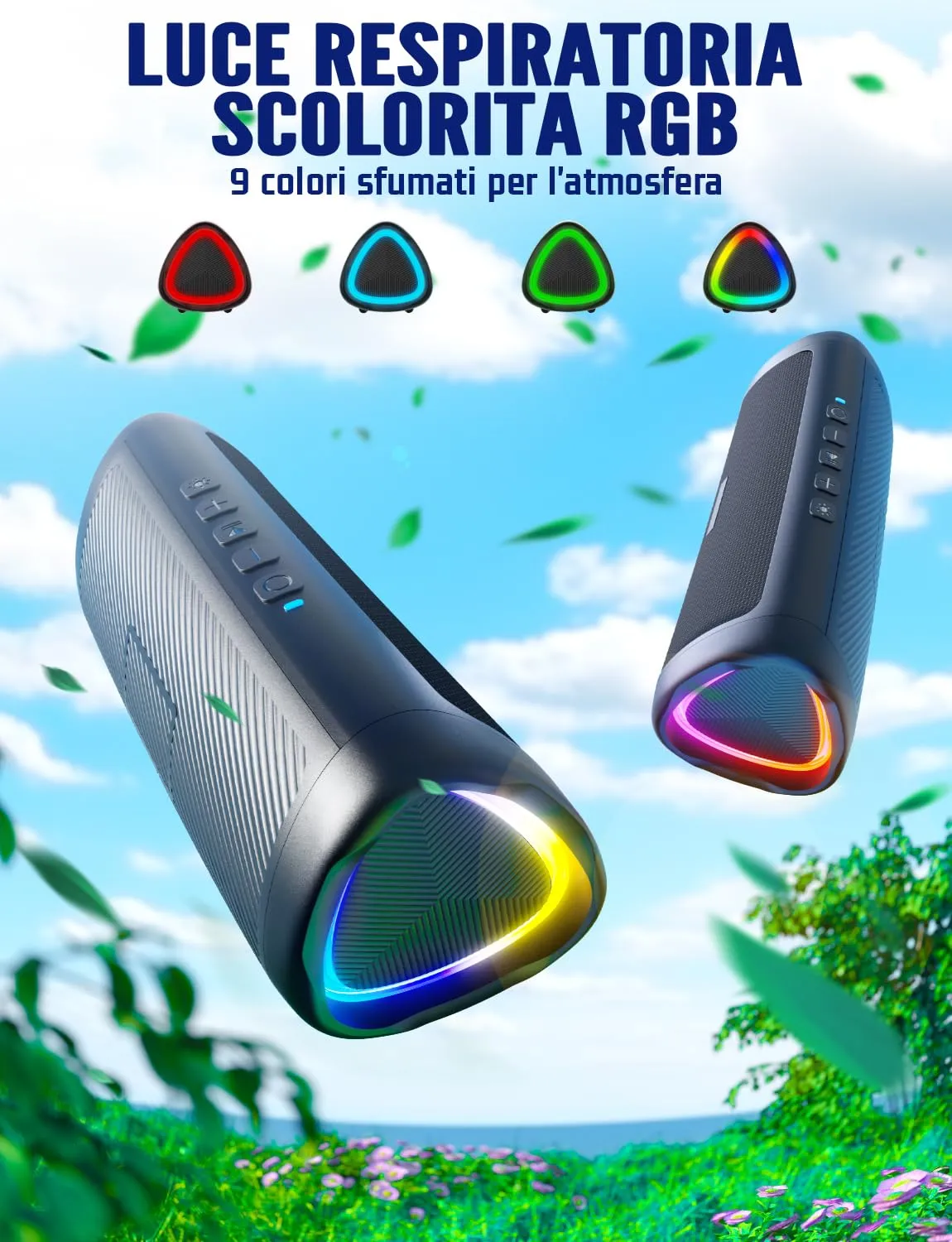 UOHHBOE Altoparlante Bluetooth Portatile 30W RGB, Nero - immagine 3