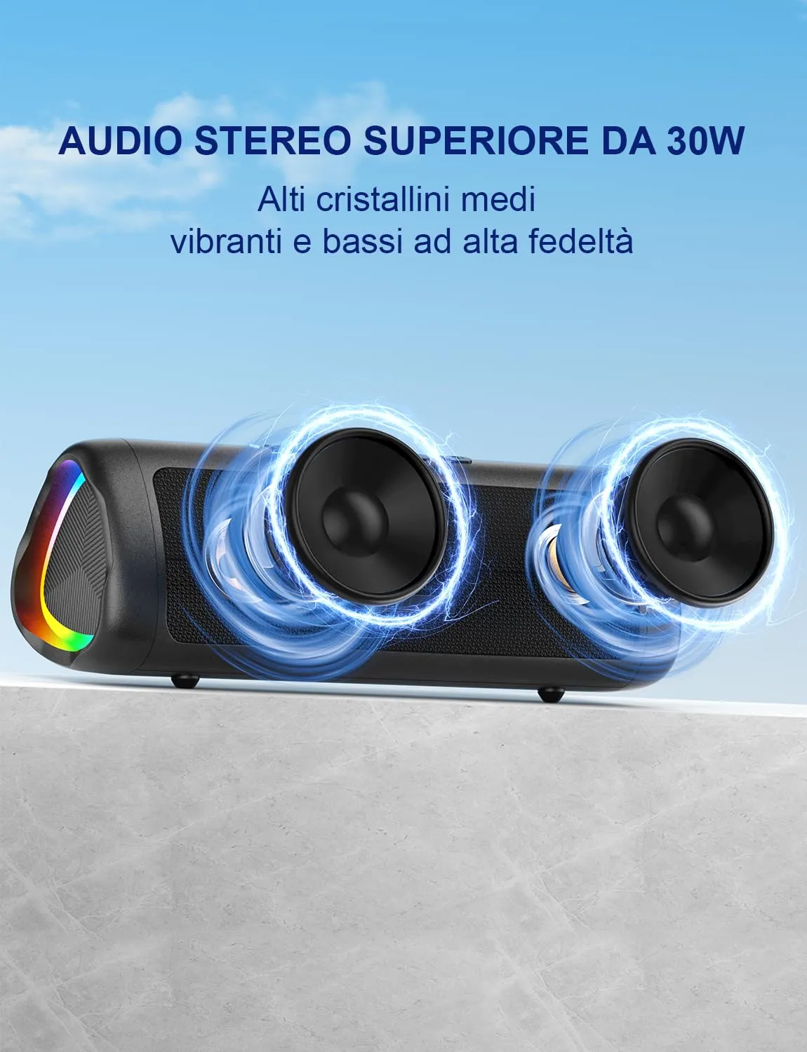 UOHHBOE Altoparlante Bluetooth Portatile 30W RGB, Nero - immagine 6