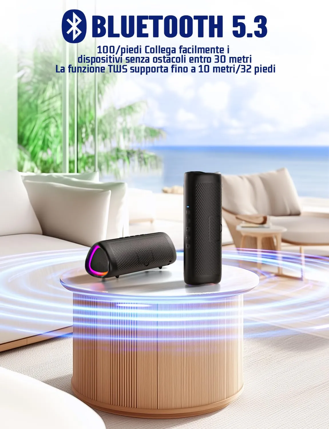UOHHBOE Altoparlante Bluetooth Portatile 30W RGB, Nero - immagine 8