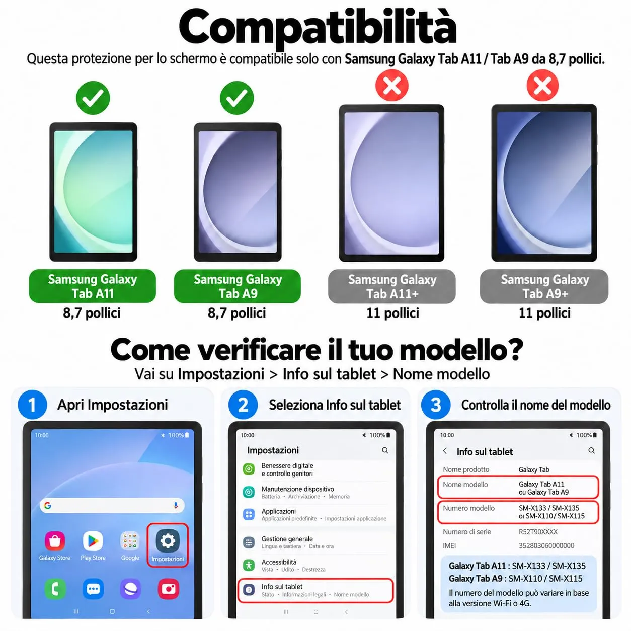 NEW'C Pellicola in Vetro Temperato per Samsung Galaxy Tab A11 8,7" e Galaxy Tab A9 8,7" - immagine 2