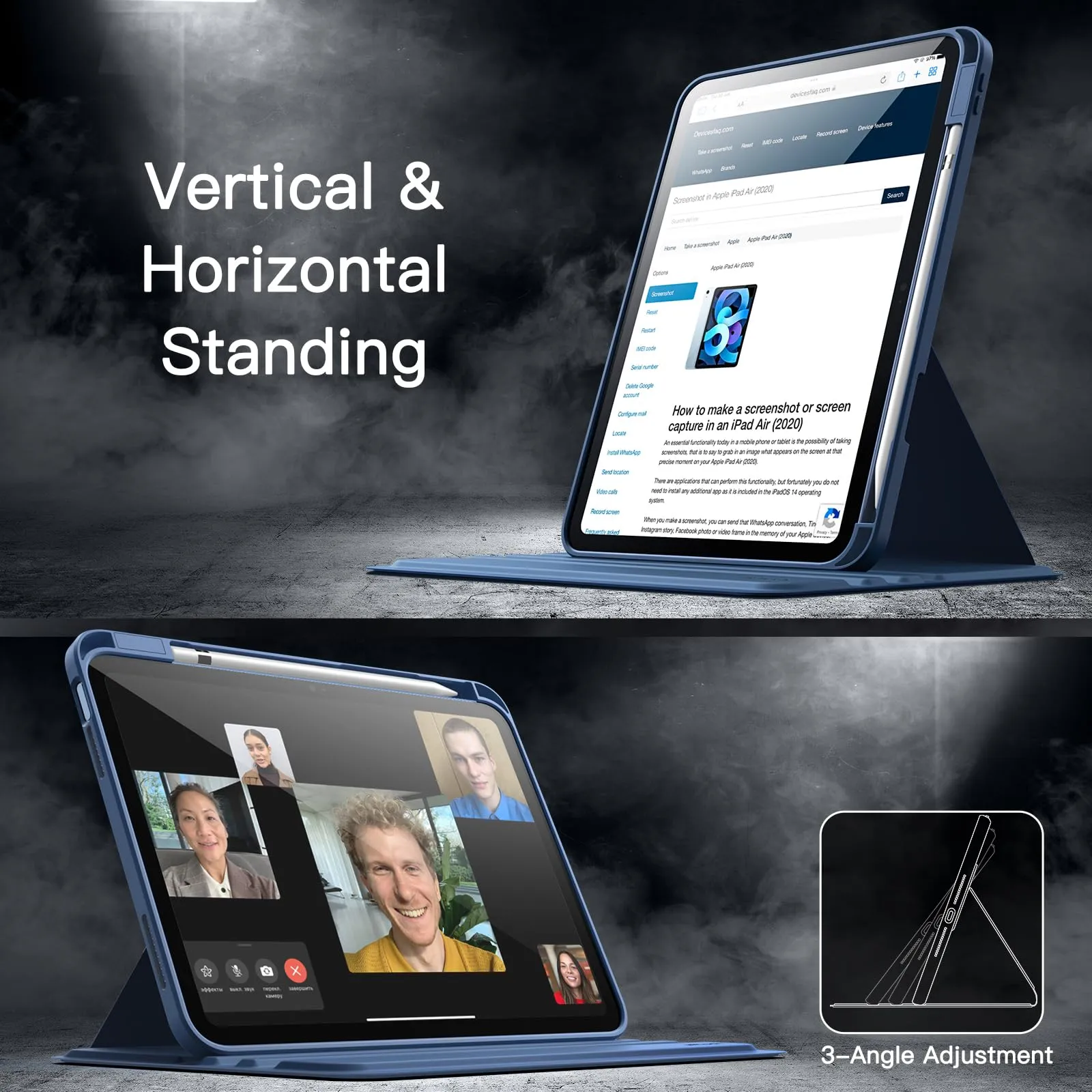 JETech Custodia Girevole per iPad 11ª/10ª Gen, Navy - immagine 7