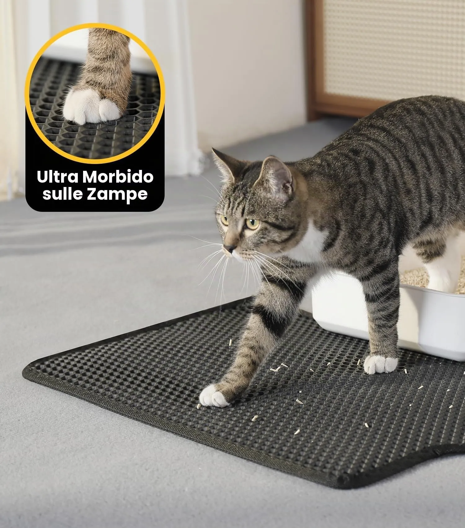 Conlun Tappetino Lettiera Gatto 58x42cm Doppio Strato Impermeabile Antiscivolo, Nero - immagine 3