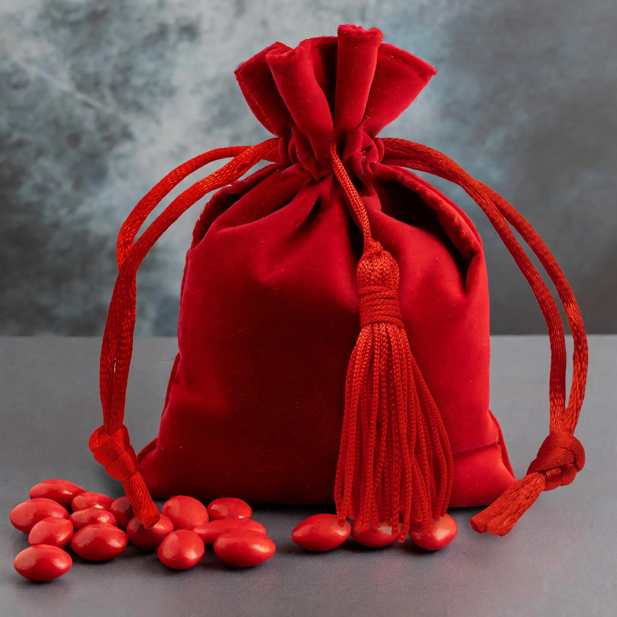 Decoraparty Sacchettini Portaconfetti di Laurea Rossi in Tessuto Poliestere con Nappina e Cordino, 10 x 8 cm, 12 Pezzi - immagine 3