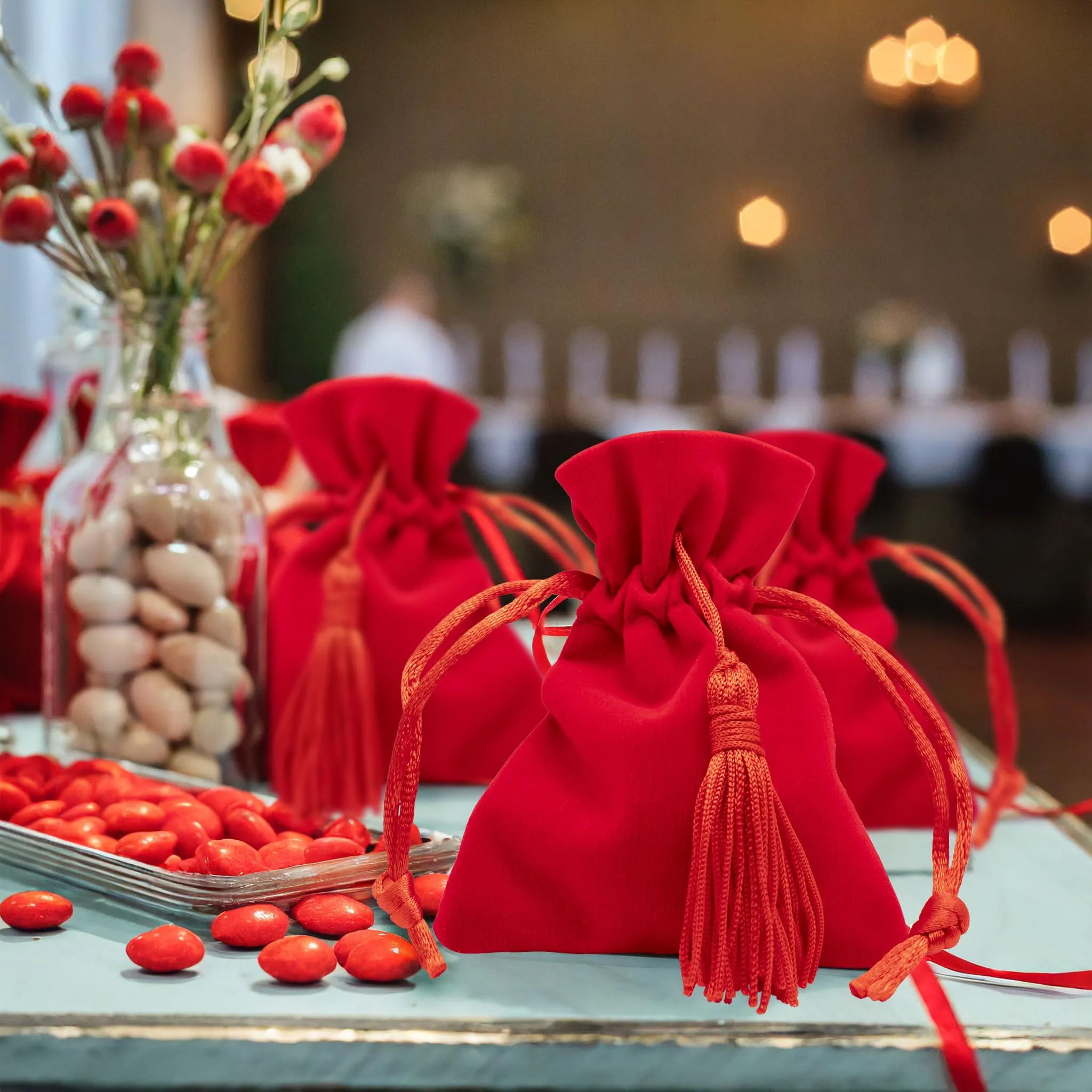 Decoraparty Sacchettini Portaconfetti di Laurea Rossi in Tessuto Poliestere con Nappina e Cordino, 10 x 8 cm, 12 Pezzi - immagine 6