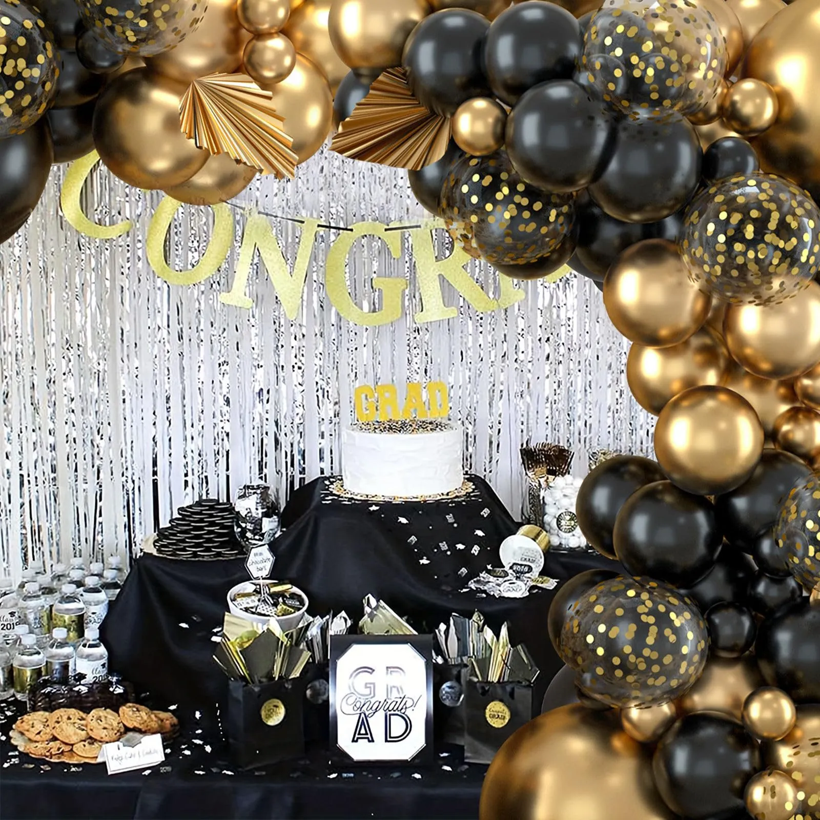 Balloon Garland Kit Ghirlanda Palloncini Nero Oro, 110 Pezzi con Palloncini Coriandoli Dorati - immagine 3