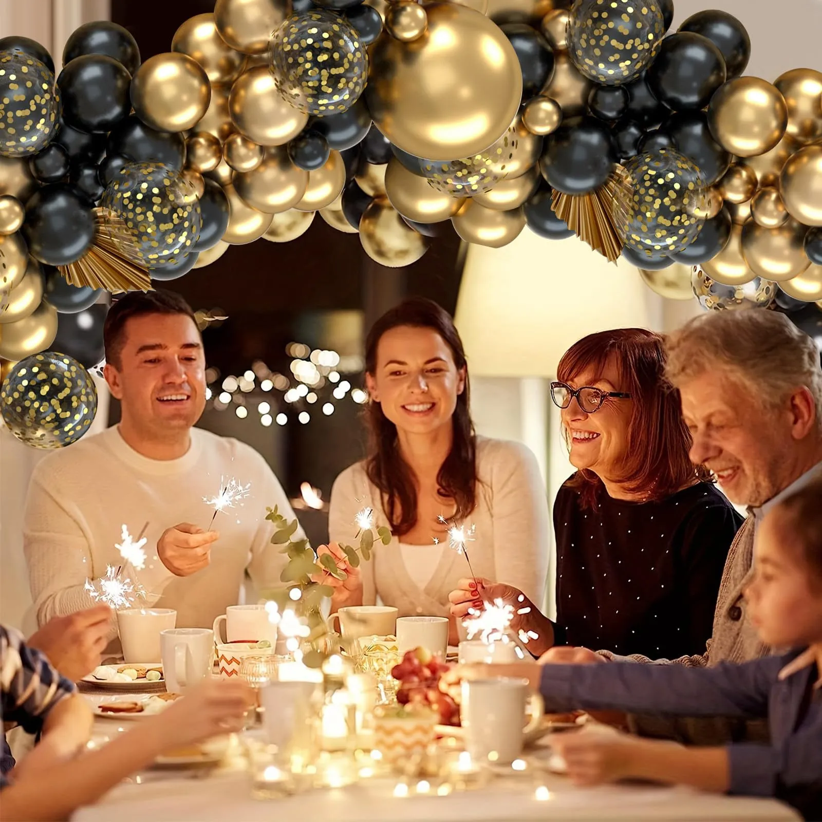 Balloon Garland Kit Ghirlanda Palloncini Nero Oro, 110 Pezzi con Palloncini Coriandoli Dorati - immagine 4