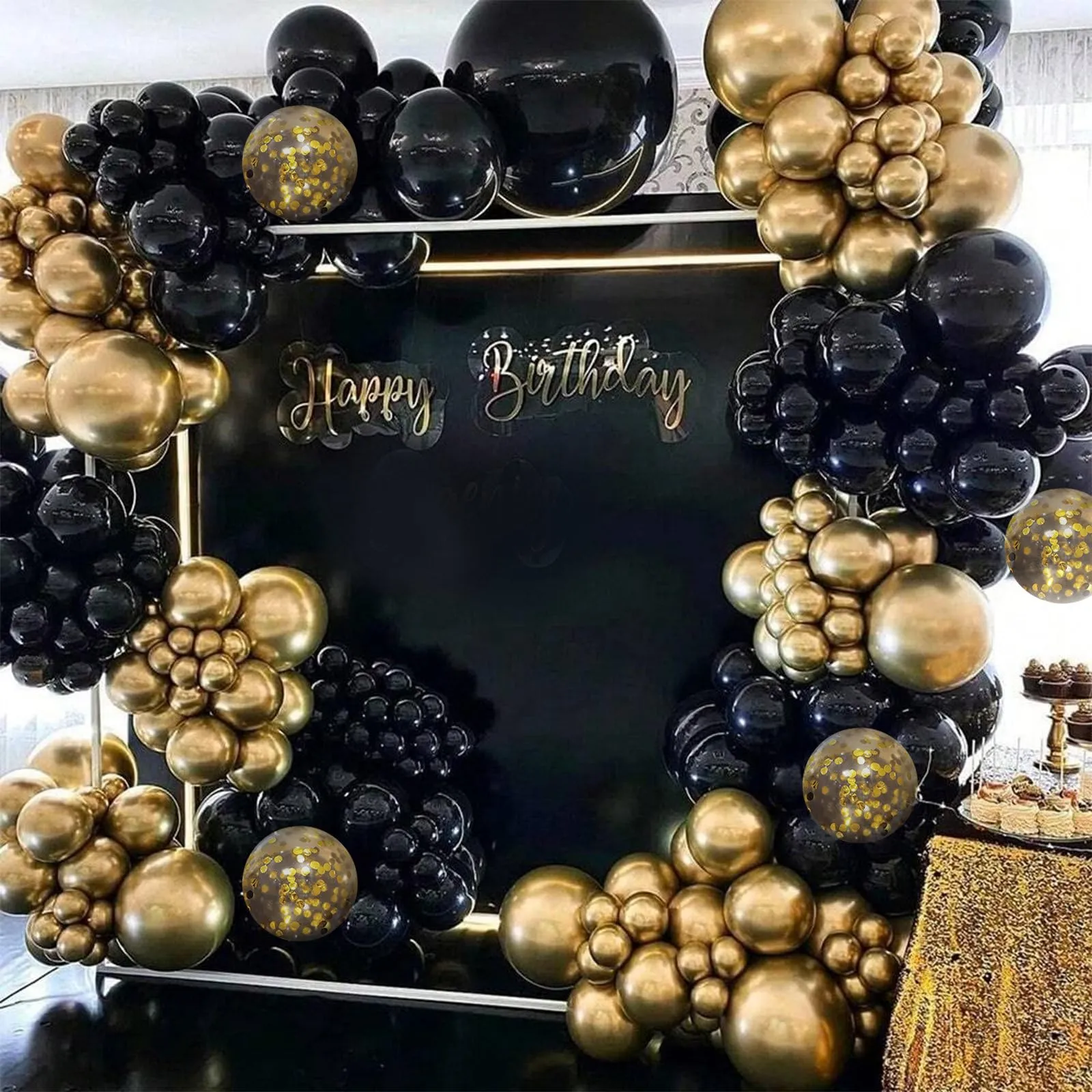 Balloon Garland Kit Ghirlanda Palloncini Nero Oro, 110 Pezzi con Palloncini Coriandoli Dorati - immagine 5
