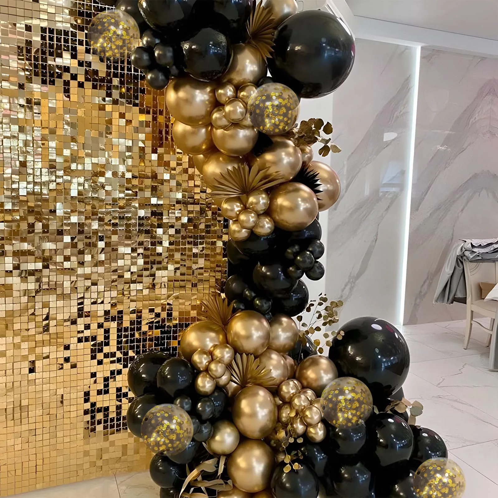 Balloon Garland Kit Ghirlanda Palloncini Nero Oro, 110 Pezzi con Palloncini Coriandoli Dorati - immagine 6