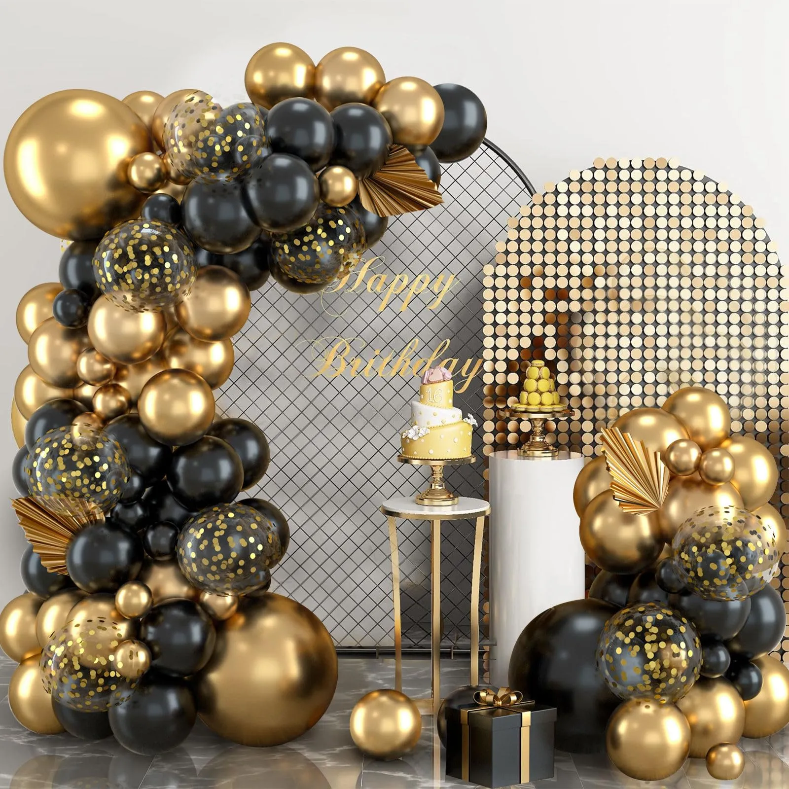 Balloon Garland Kit Ghirlanda Palloncini Nero Oro, 110 Pezzi con Palloncini Coriandoli Dorati - immagine 7