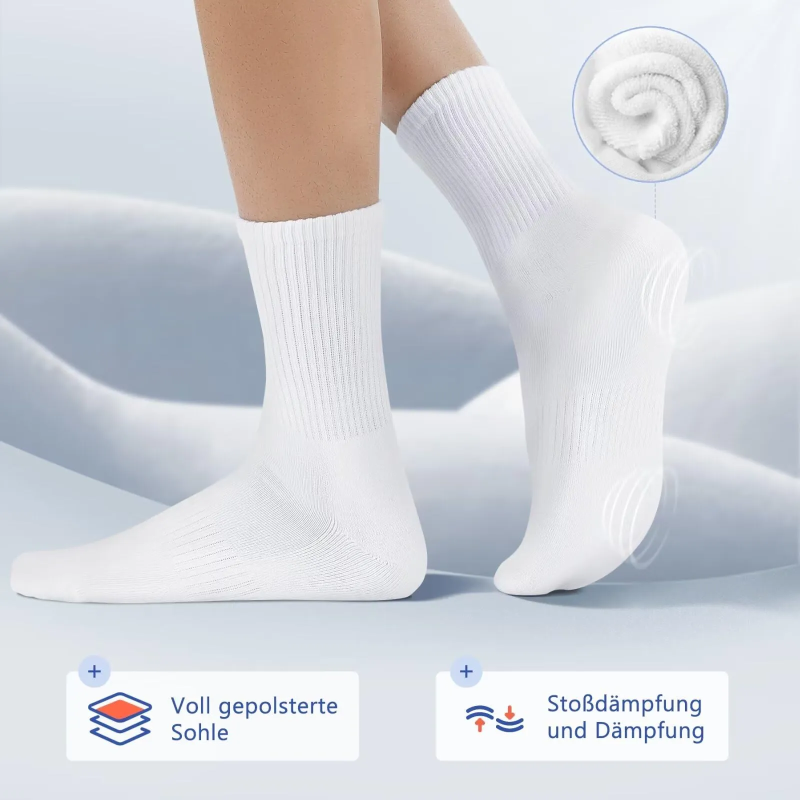 YouShow Calze Sportive Tennis in Cotone, 6 Paia, Bianco, 39-42 - immagine 3