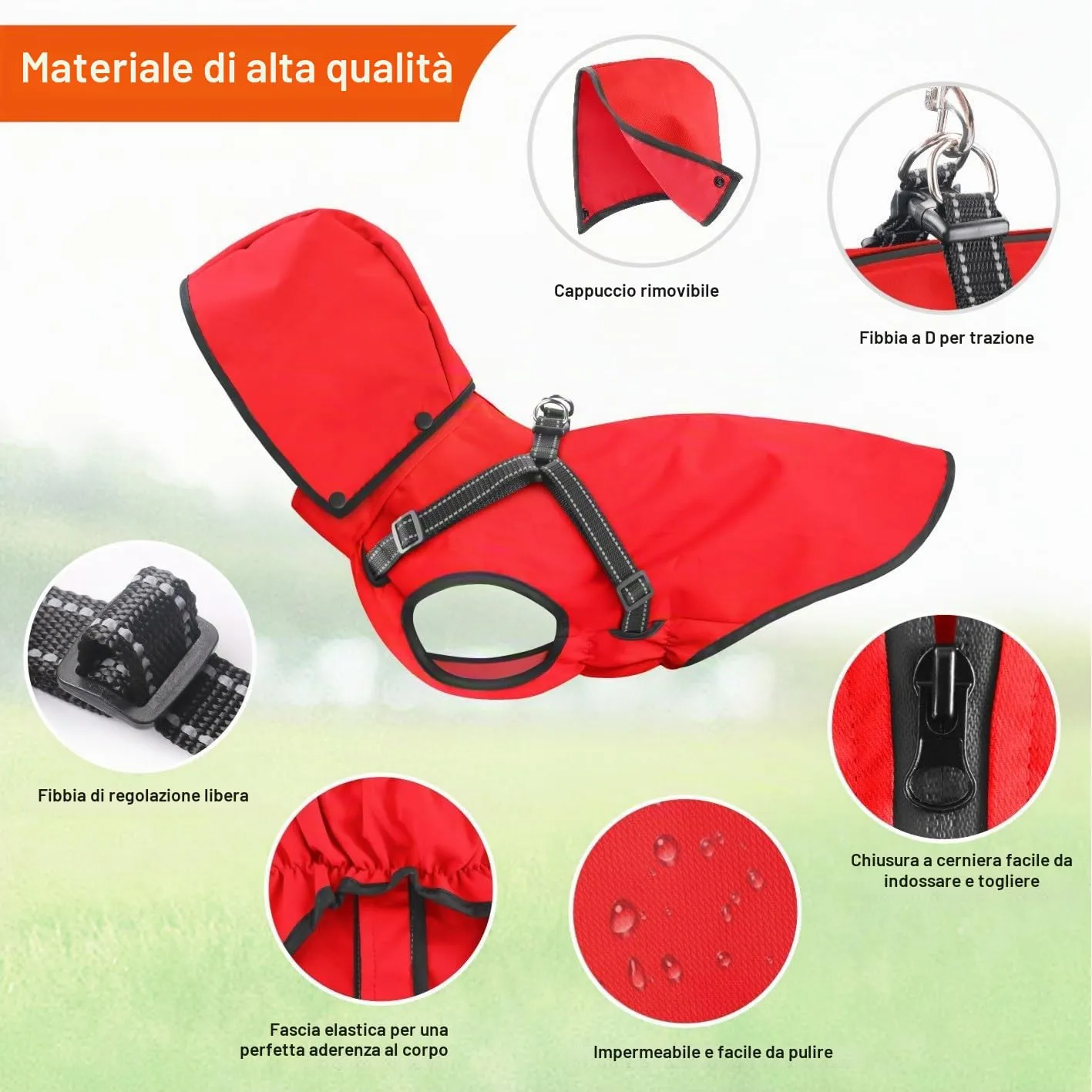 Mosucoirl Impermeabile per Cani con Cappuccio, Rosso, XXL - immagine 5