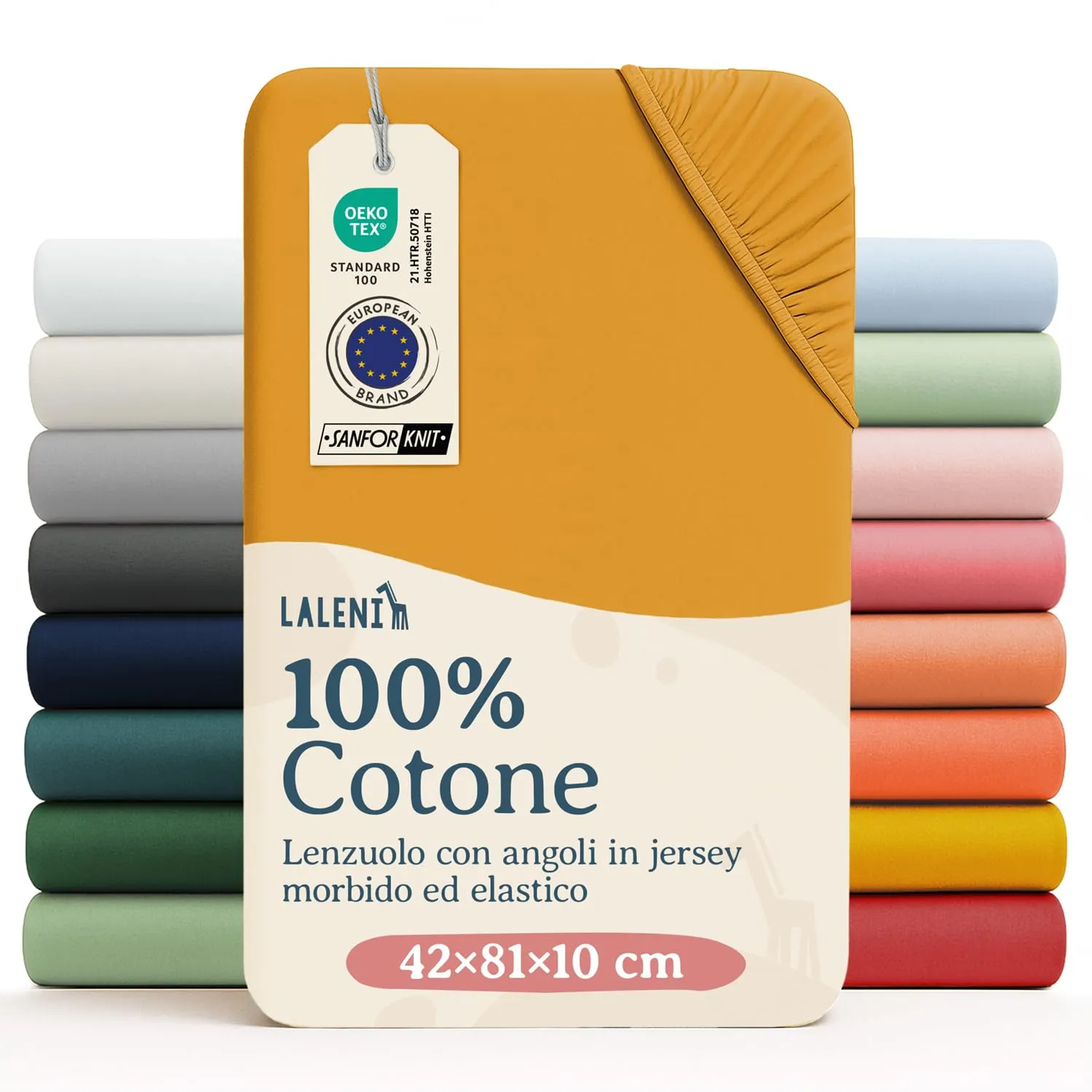 Laleni Lenzuolo Jersey 42x81 cm per Babybay Original, 100% Cotone, Senape - immagine 1