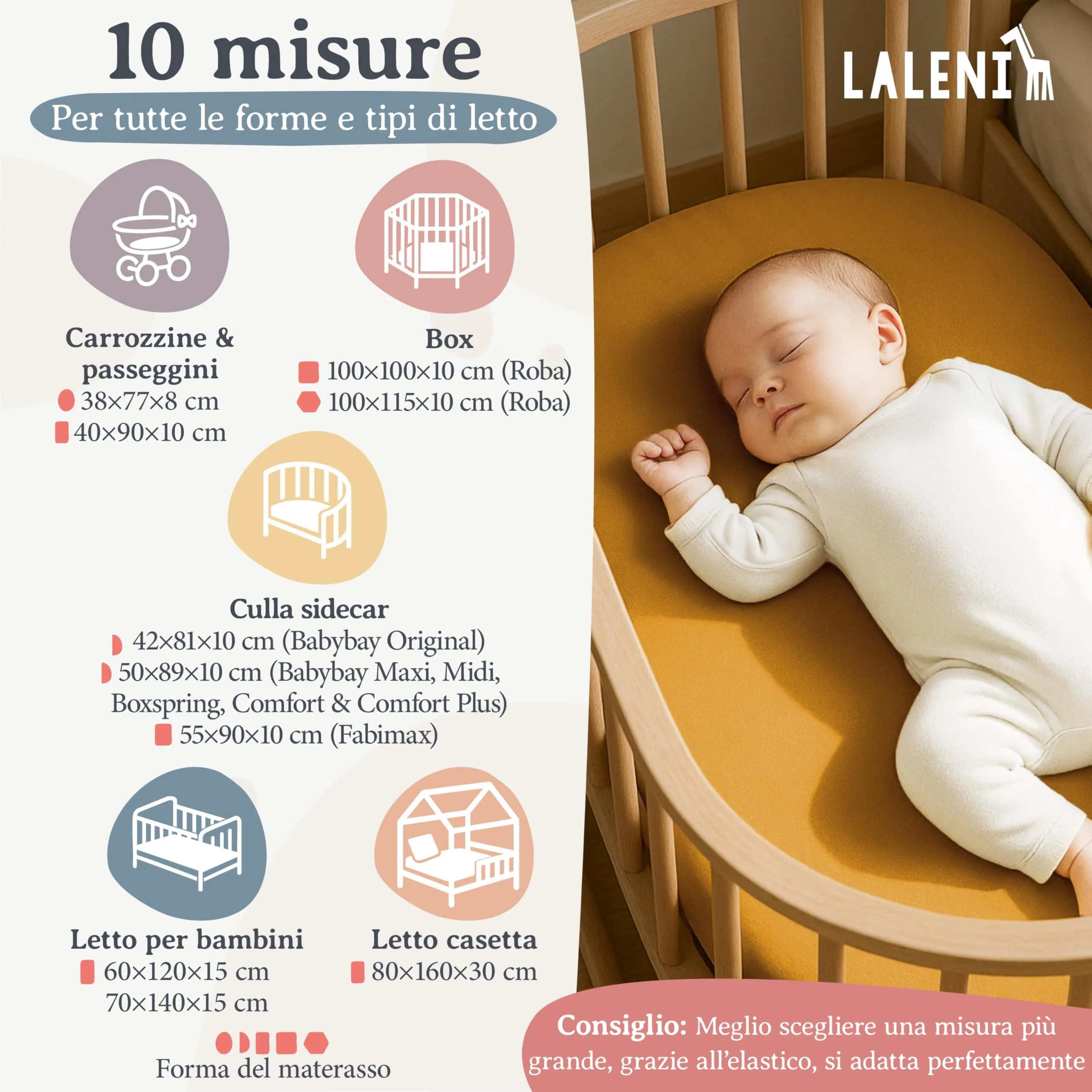 Laleni Lenzuolo Jersey 42x81 cm per Babybay Original, 100% Cotone, Senape - immagine 2