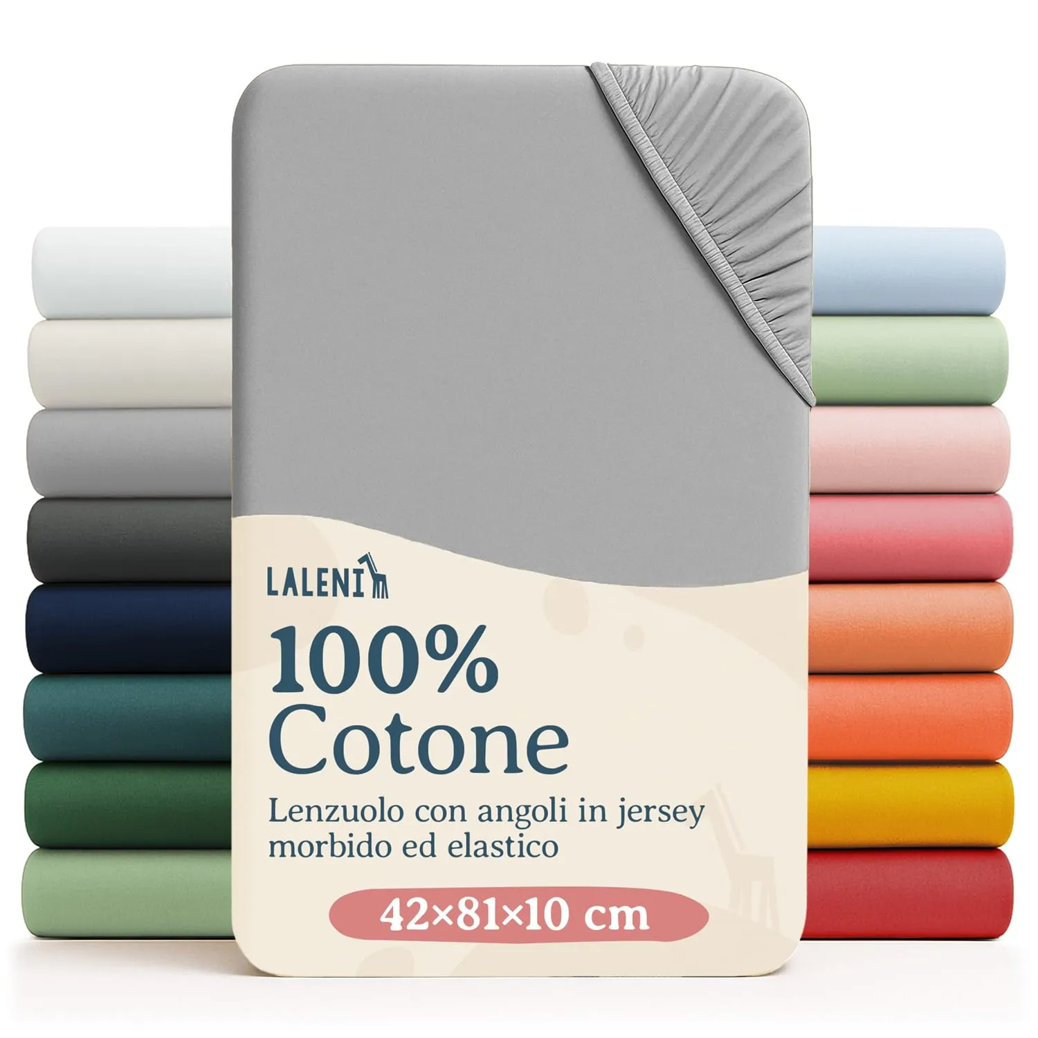 Laleni Lenzuolo Jersey per Babybay 42x81 cm, 100% Cotone, Grigio, 2 Pezzi - immagine 1