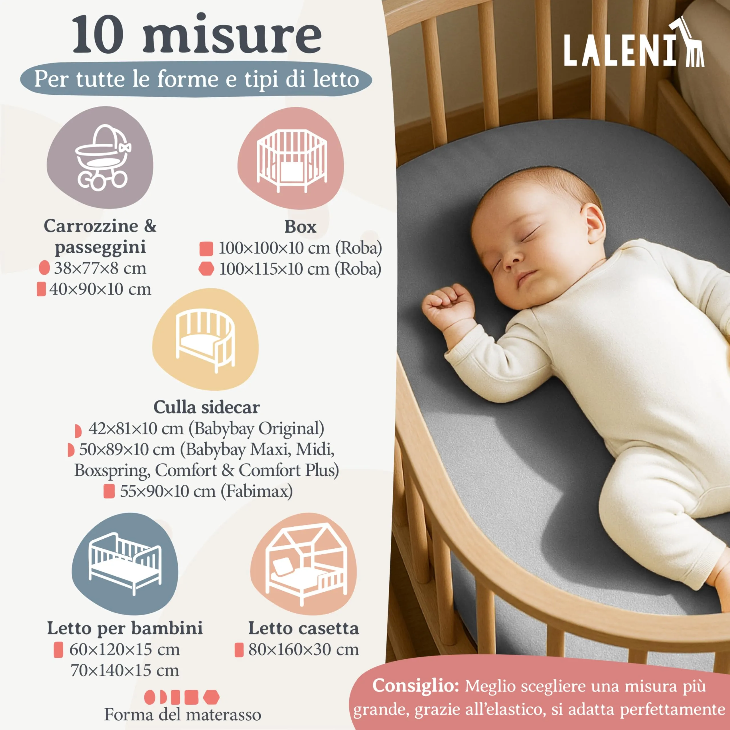Laleni Lenzuolo Jersey per Babybay 42x81 cm, 100% Cotone, Grigio, 2 Pezzi - immagine 2