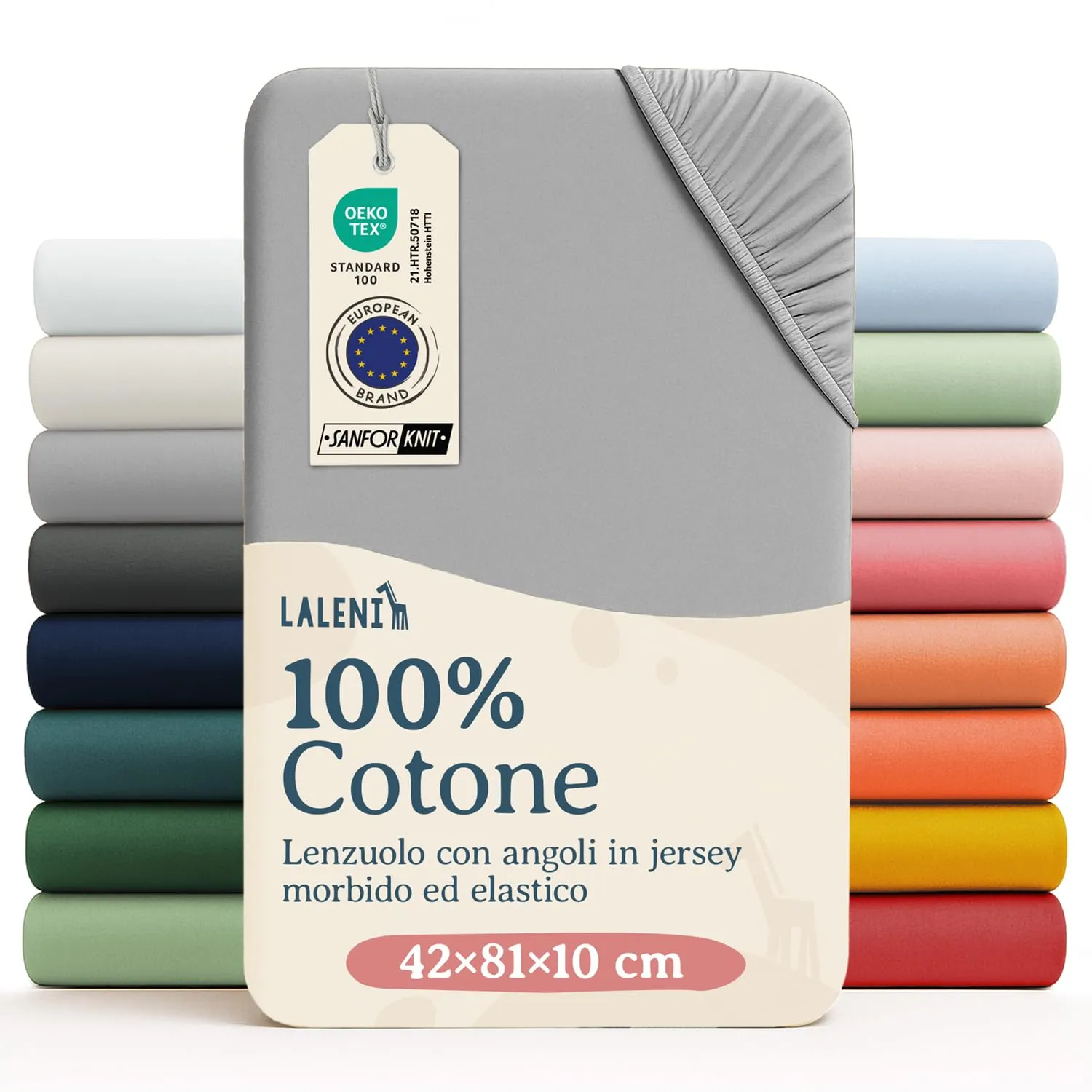 Laleni Lenzuolo Jersey per Babybay Original, 42x81 cm, 100% Cotone, Grigio - immagine 1