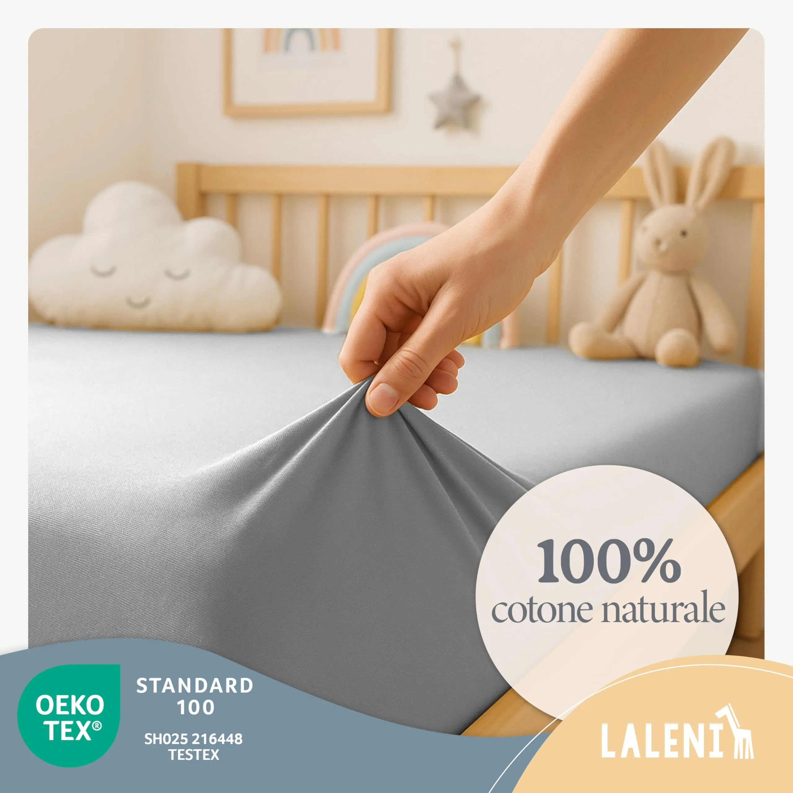 Laleni Lenzuolo Jersey per Babybay Original, 42x81 cm, 100% Cotone, Grigio - immagine 3