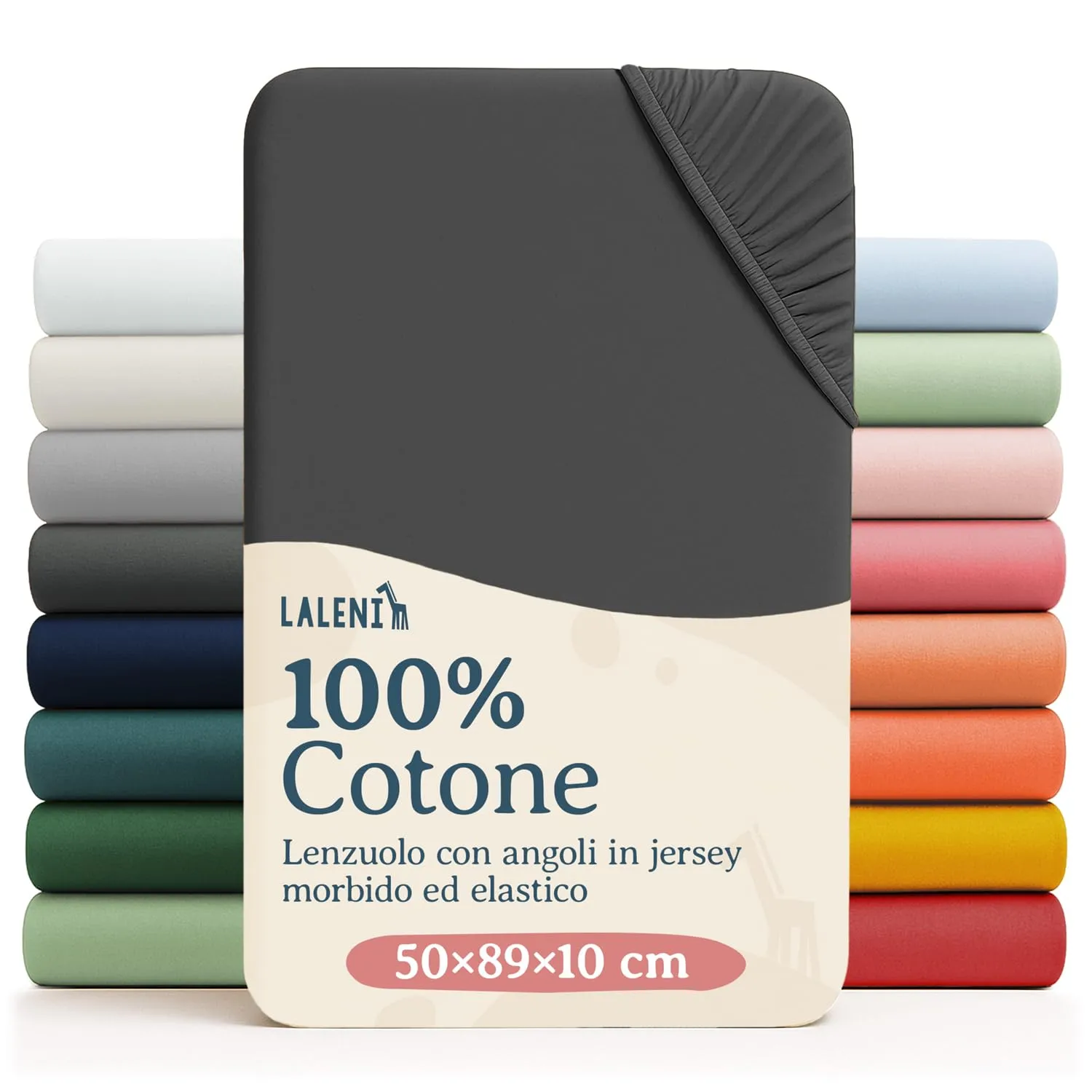 Laleni Lenzuolo Jersey per Babybay 50x89 cm, 2 Pezzi, 100% Cotone, Anthracite - immagine 1