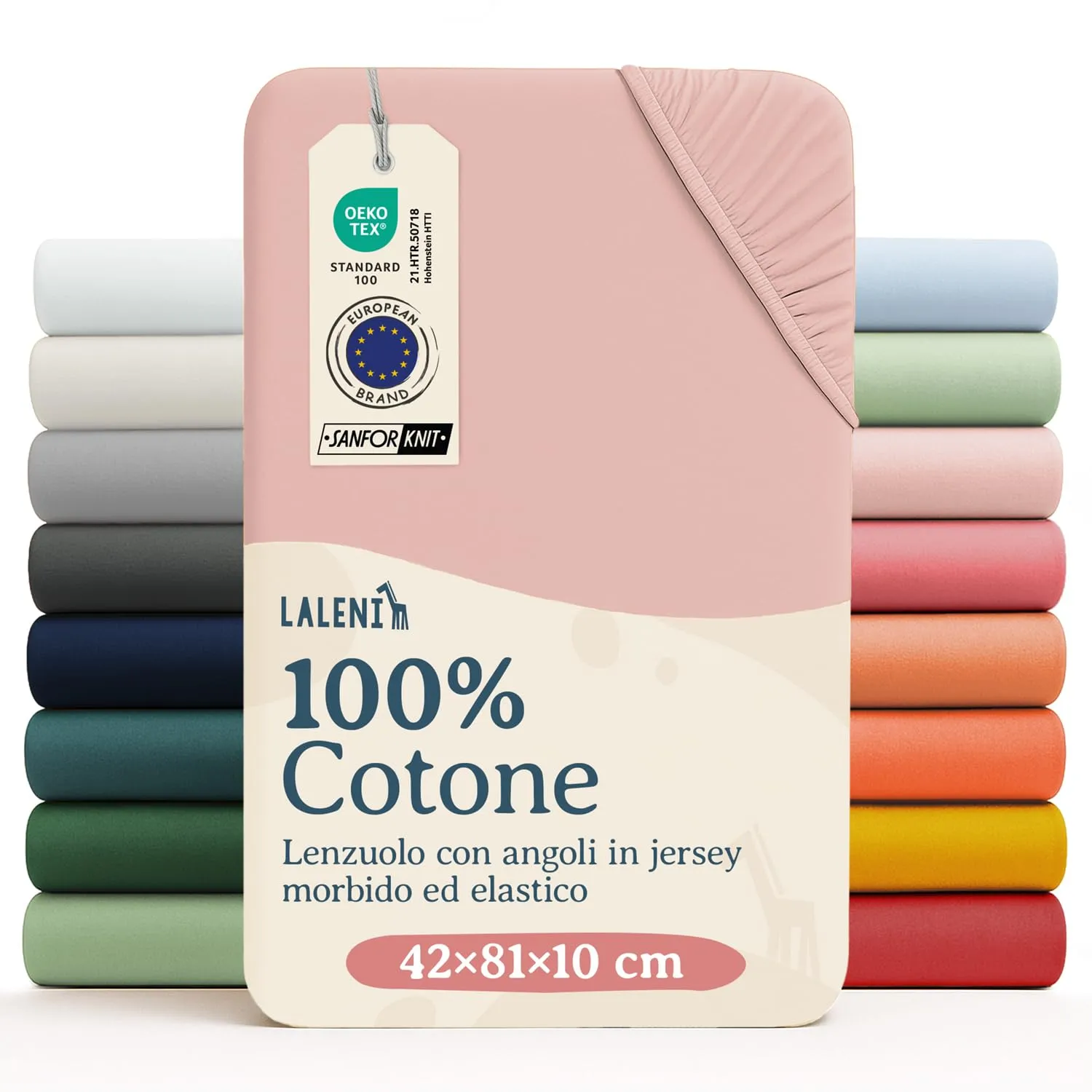 Laleni Lenzuolo Jersey 42x81 cm per Babybay Original, 100% Cotone, Rosa - immagine 1