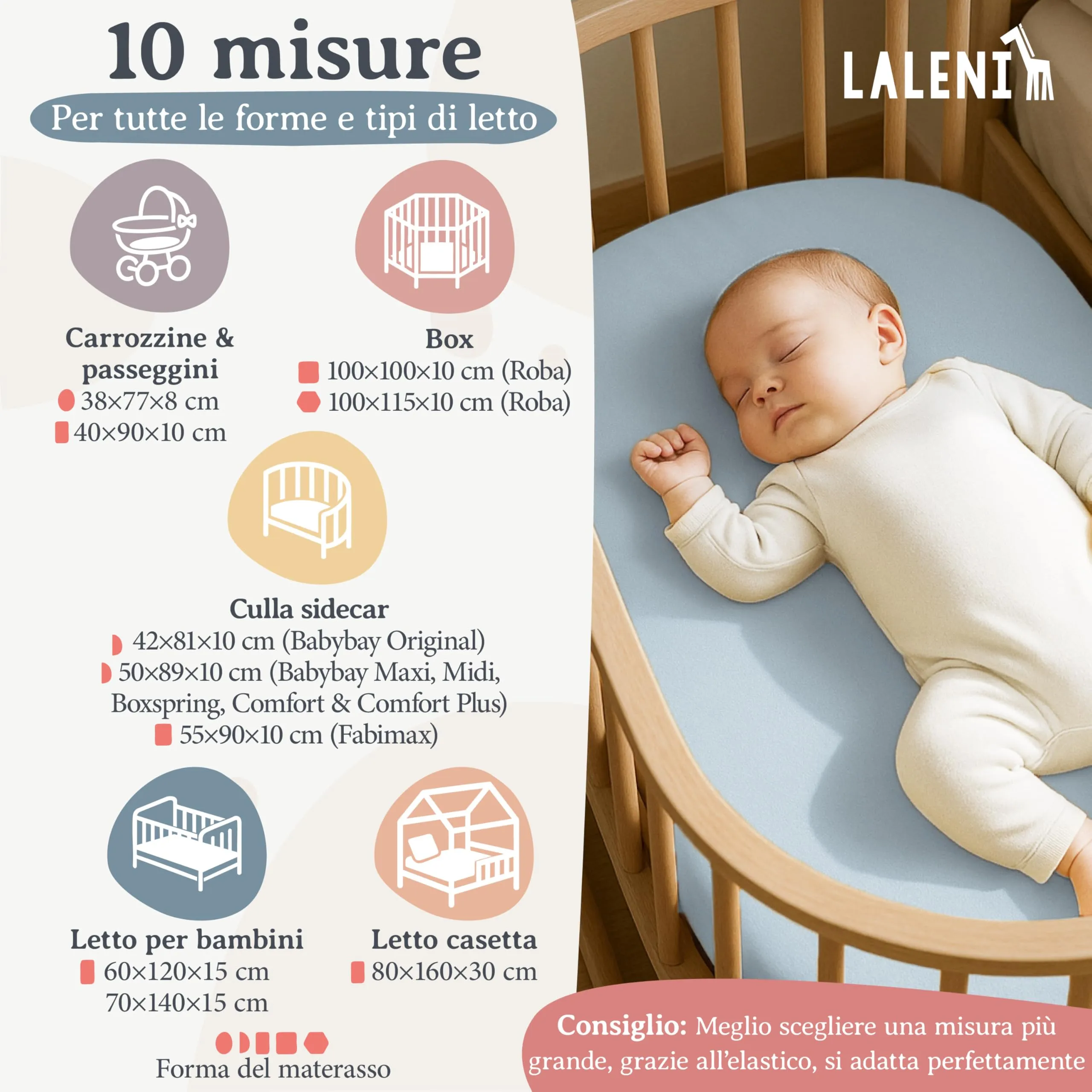 Laleni Lenzuolo Jersey per Babybay 42x81 cm, 100% Cotone, Azzurro, 2 Pezzi - immagine 2