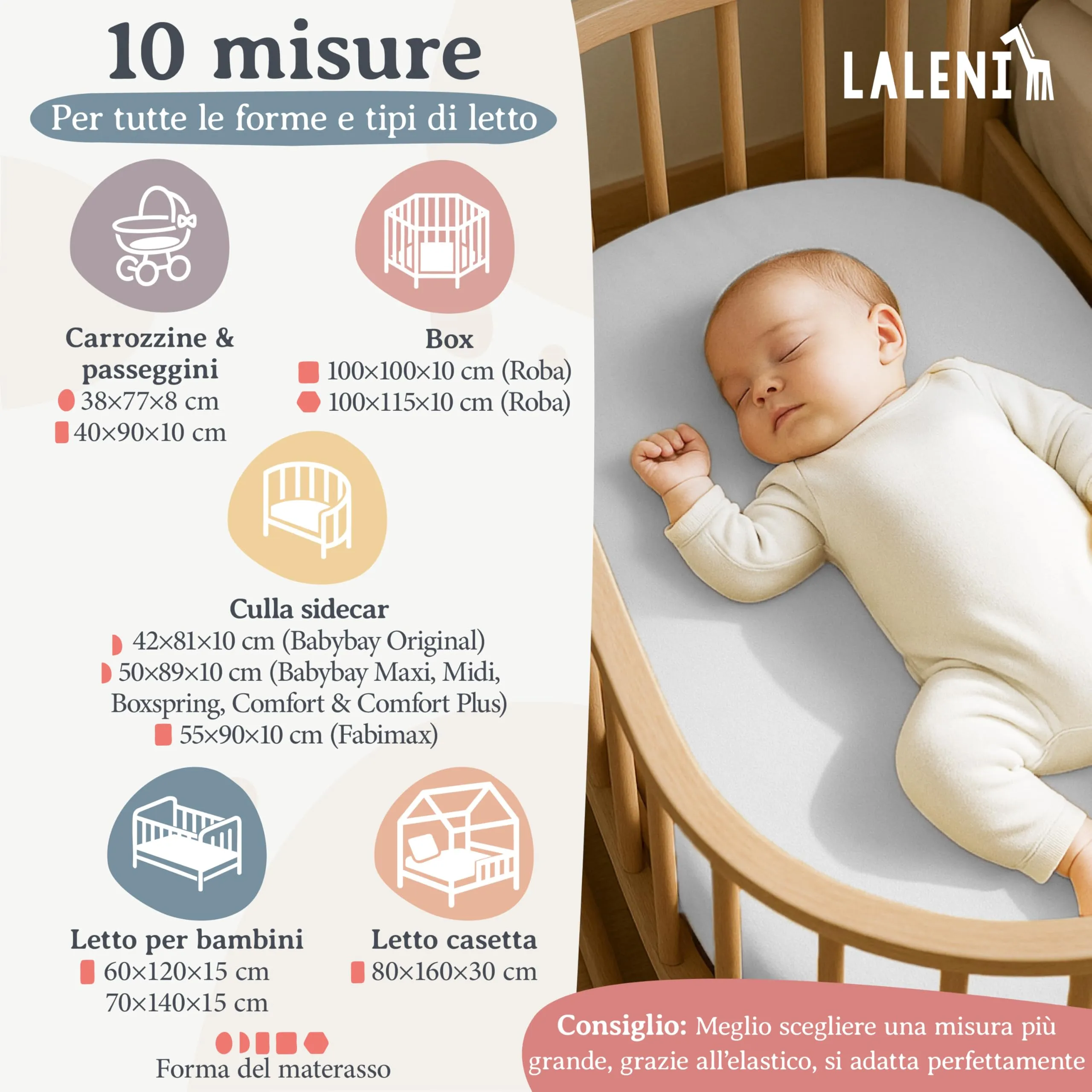 Laleni Lenzuolo Jersey per Babybay Original, 42x81 cm, 100% Cotone, Bianco - immagine 2