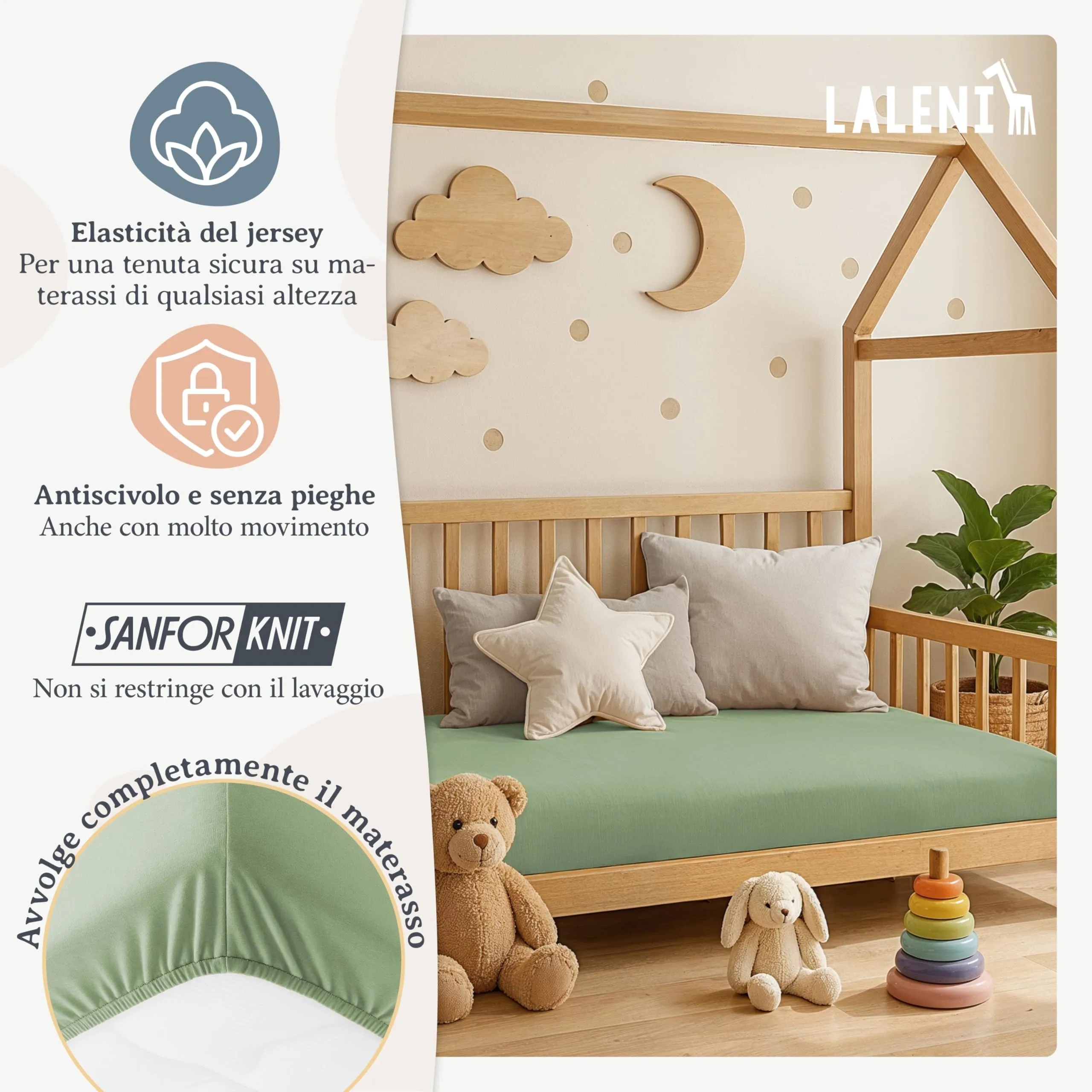 Laleni Lenzuolo Jersey per Babybay 42x81 cm, 2 Pezzi, 100% Cotone, Verde - immagine 4