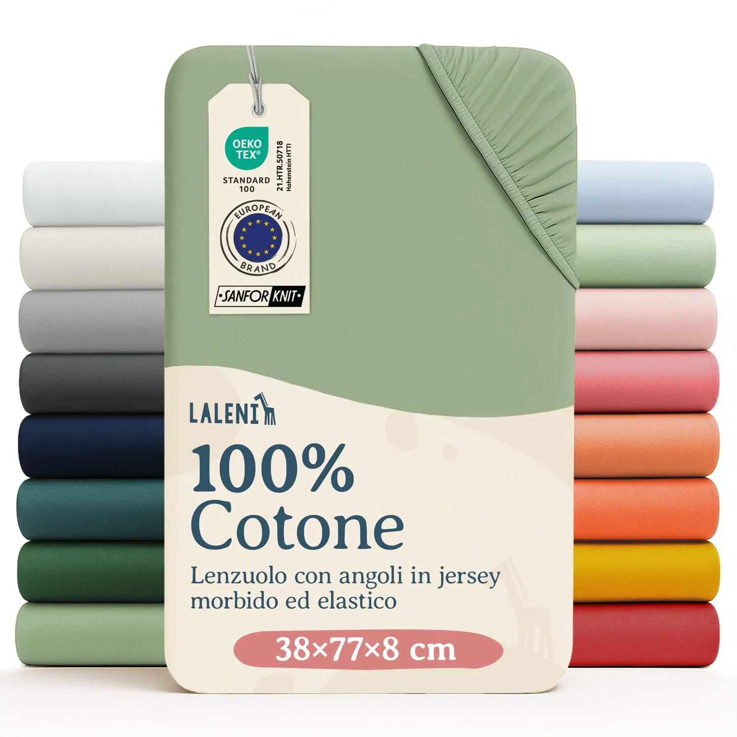 Laleni Lenzuolo Jersey per Culla Ovale 38x77 cm, 100% Cotone, Verde - immagine 1