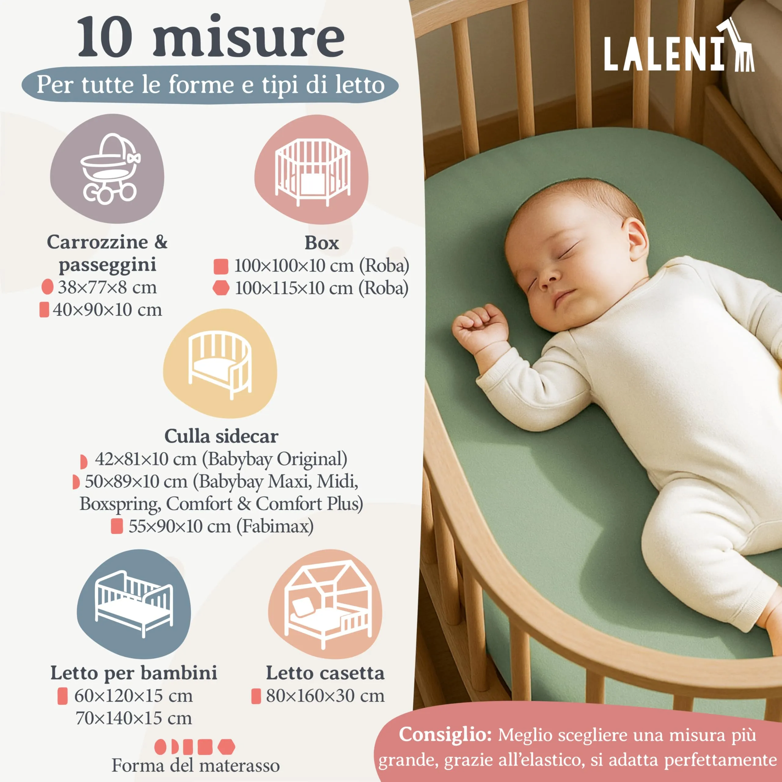 Laleni Lenzuolo Jersey per Culla Ovale 38x77 cm, 100% Cotone, Verde - immagine 2