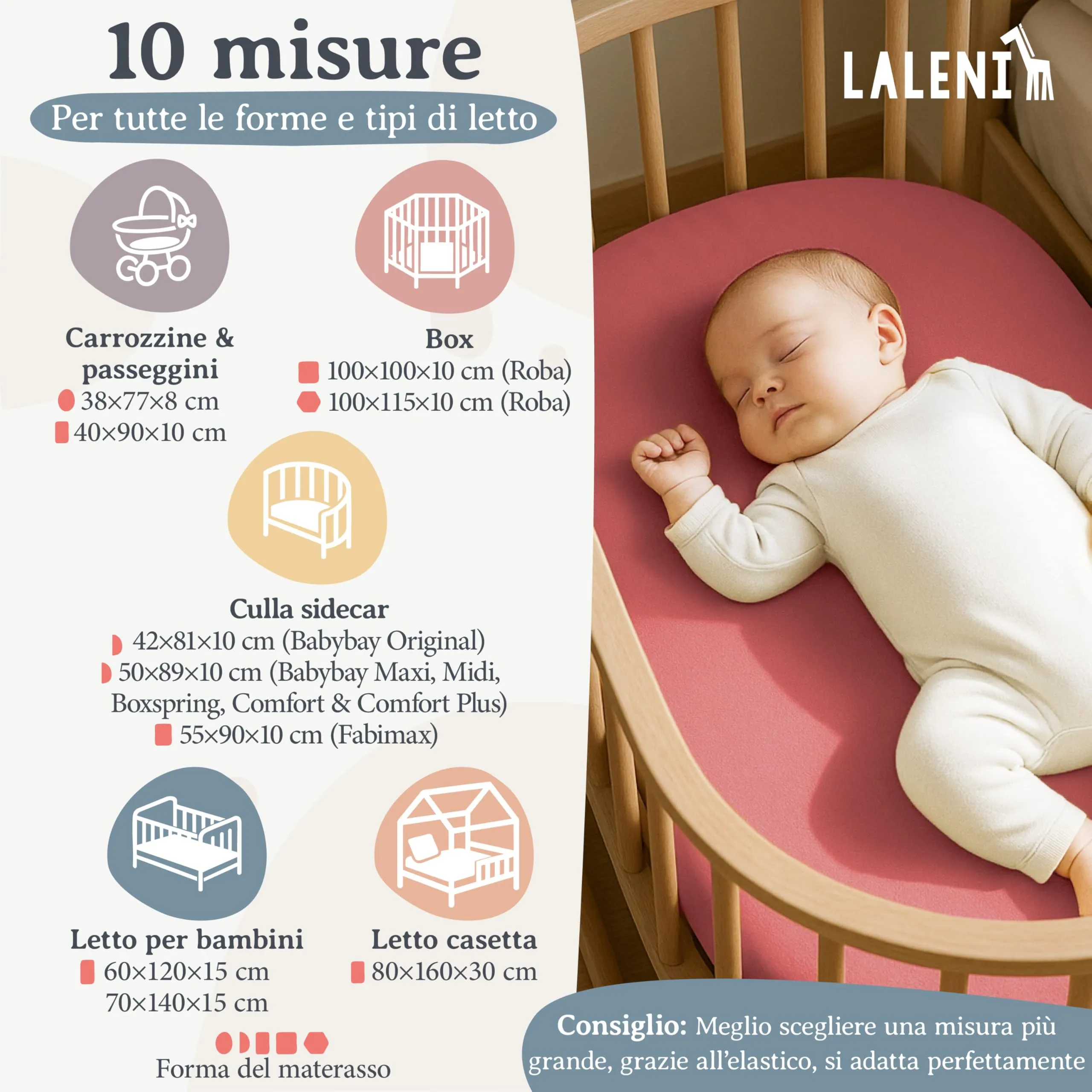 Laleni Lenzuolo Jersey per Culla Ovale 38x77 cm, 100% Cotone, Corallo - immagine 2