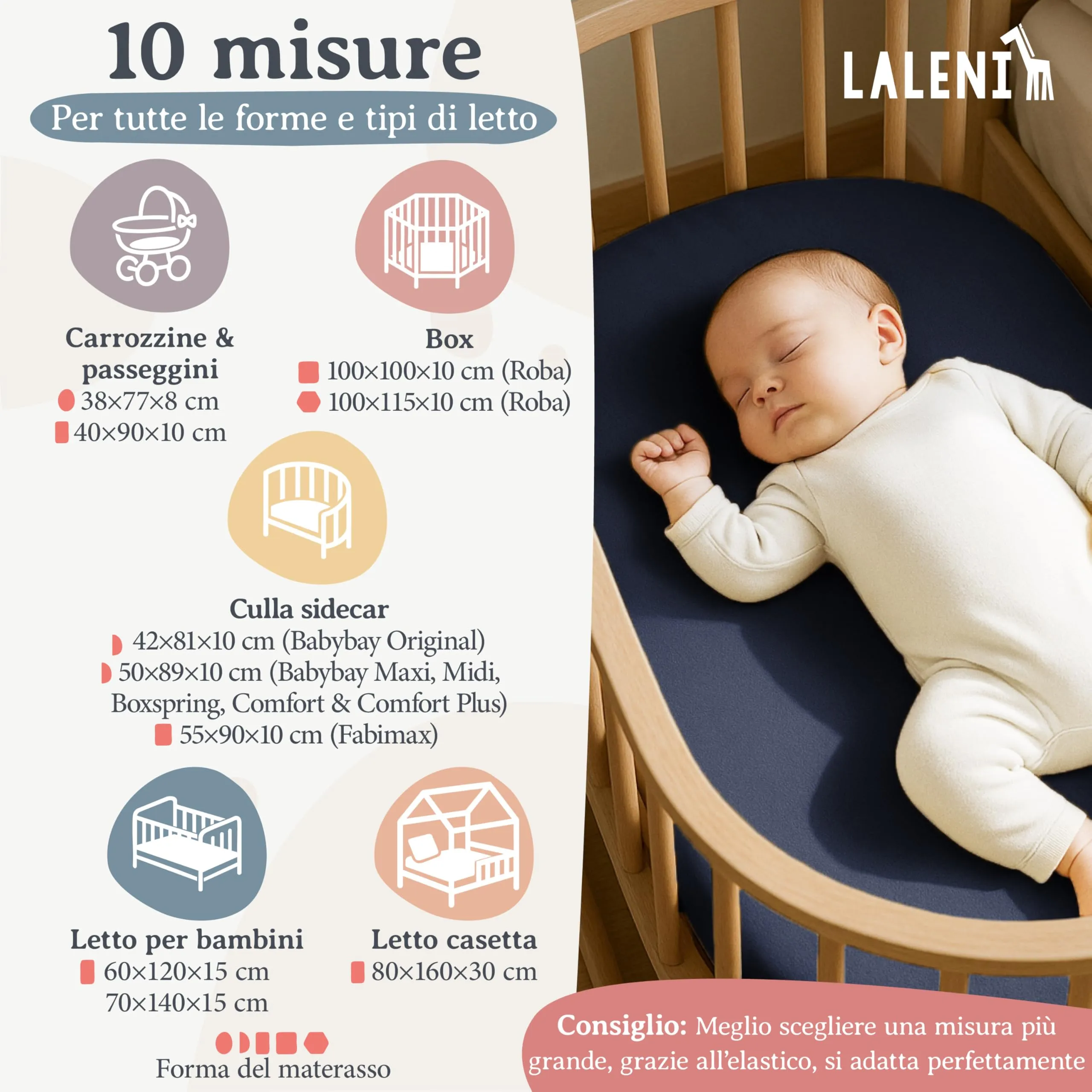 Laleni Lenzuolo Jersey per Culla Ovale 38x77 cm, 100% Cotone, Blu - immagine 2