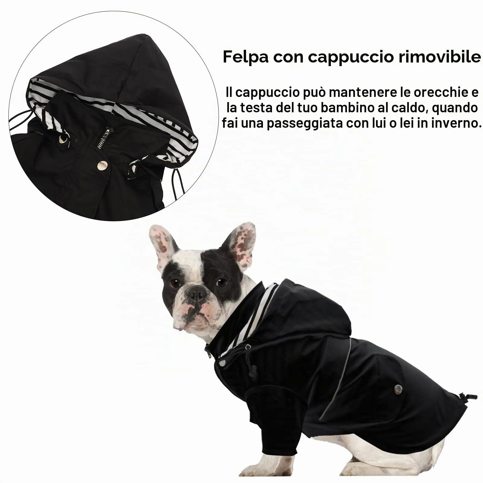 Morezi Impermeabile per cani con zip e bottoni riflettenti, Nero, M - immagine 4