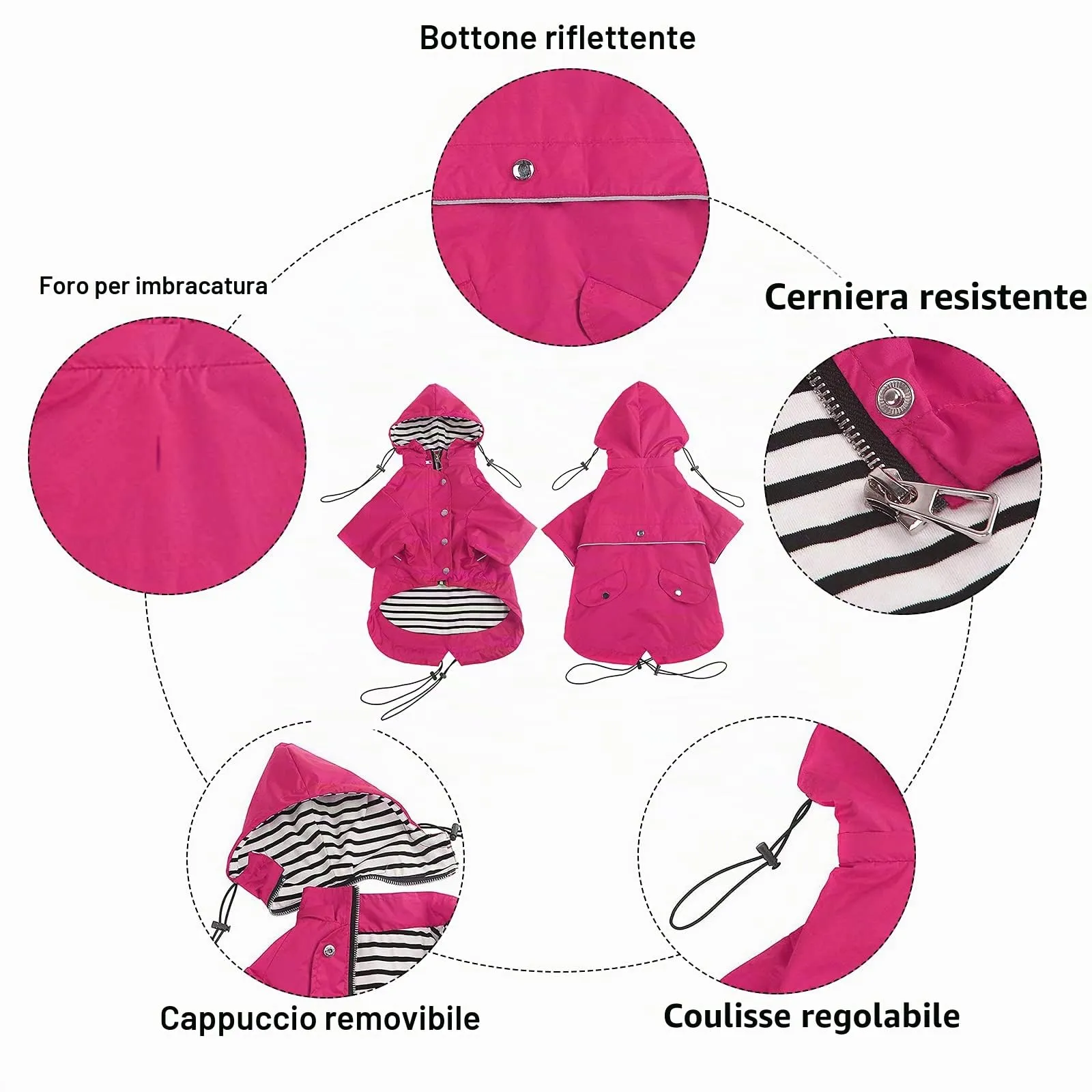 Impermeabile Morezi per cani, traspirante con cerniera, cappuccio staccabile, Rosa, XS - immagine 3