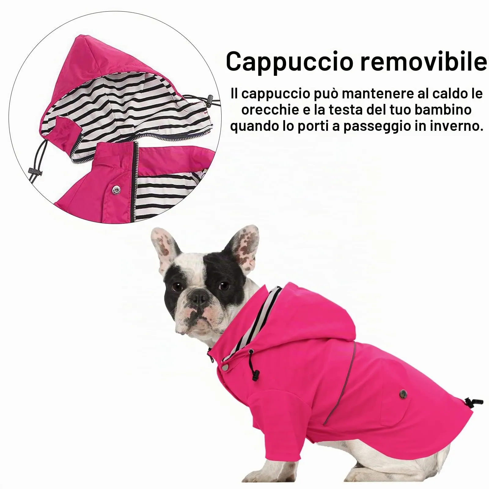 Impermeabile Morezi per cani, traspirante con cerniera, cappuccio staccabile, Rosa, XS - immagine 5