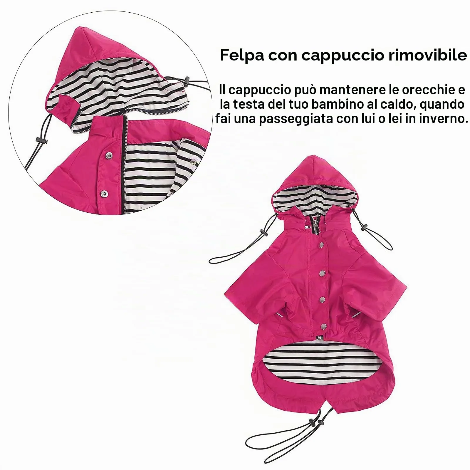 Morezi Impermeabile per cani con cappuccio staccabile e cerniera, Rosa, L - immagine 4