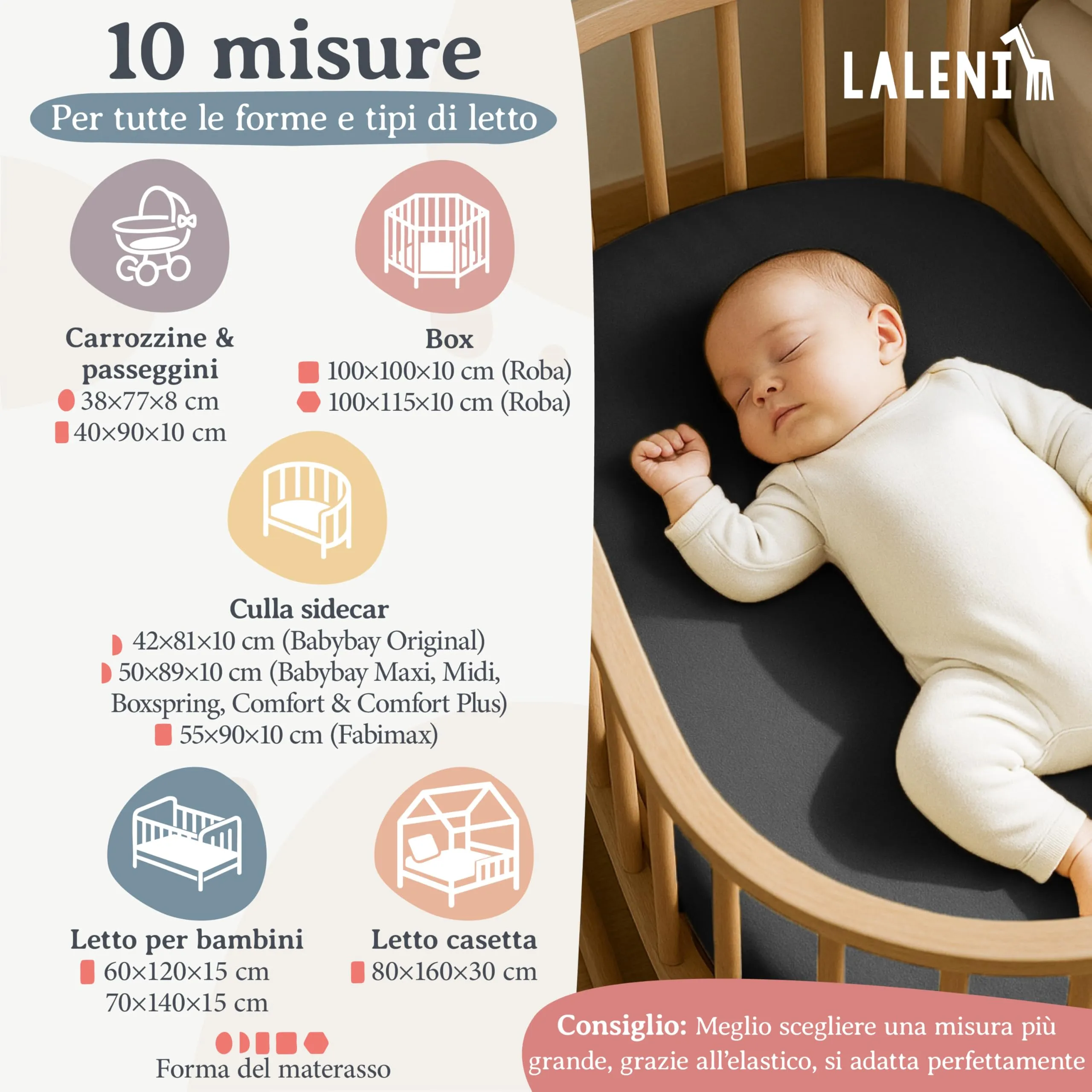 Laleni Lenzuolo Jersey per Culla Ovale 38x77 cm, 100% Cotone, 2 Pezzi, Anthracite - immagine 2