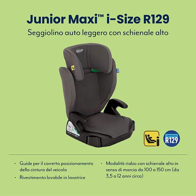 Graco Junior Maxi i-Size R129 Seggiolino Auto, 100-150 cm, Iron - immagine 4