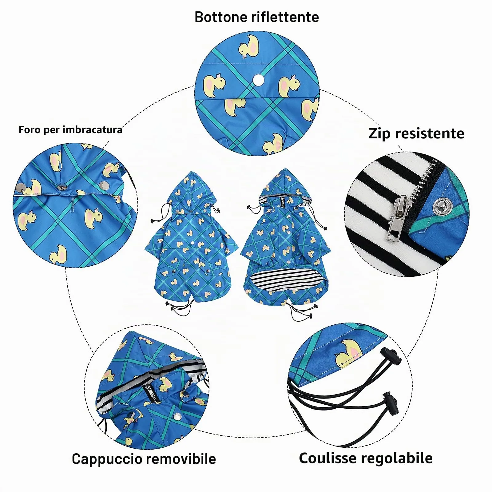 Morezi Impermeabile per Cani con Cappuccio Staccabile, Blu Plaid, M - immagine 3