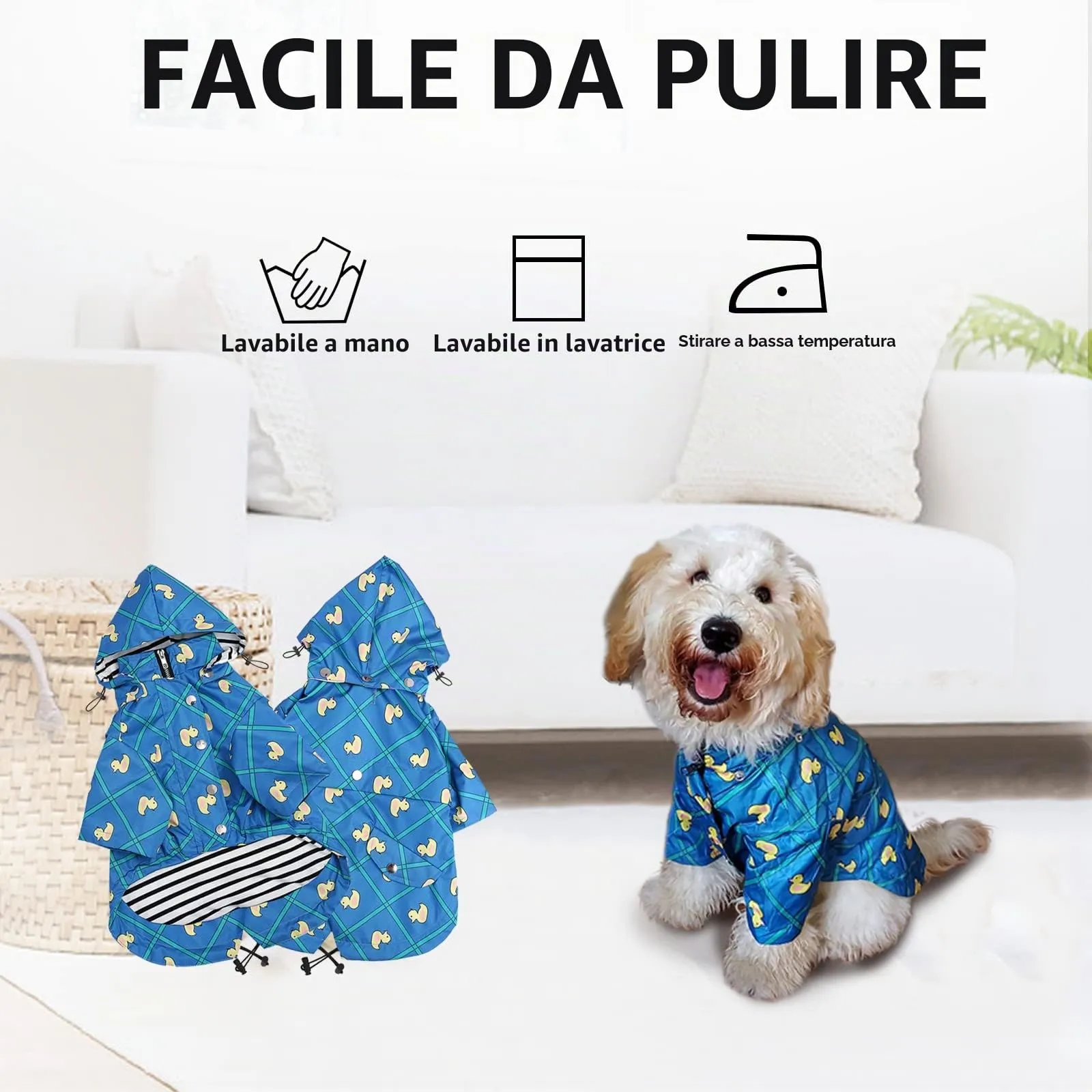 Morezi Impermeabile per Cani con Cappuccio Staccabile, Blu Plaid, M - immagine 7
