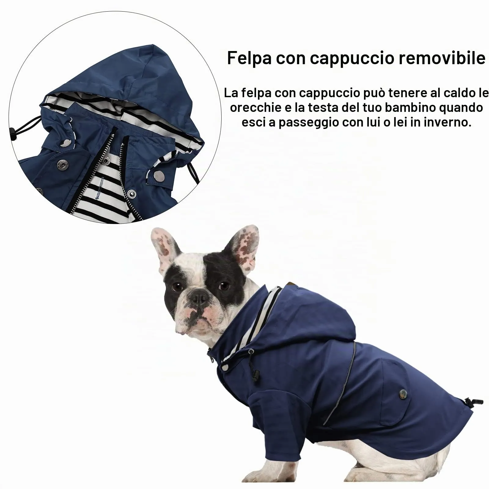 Impermeabile Morezi per cani, traspirante con cerniera, cappuccio staccabile, Blu scuro, M - immagine 5