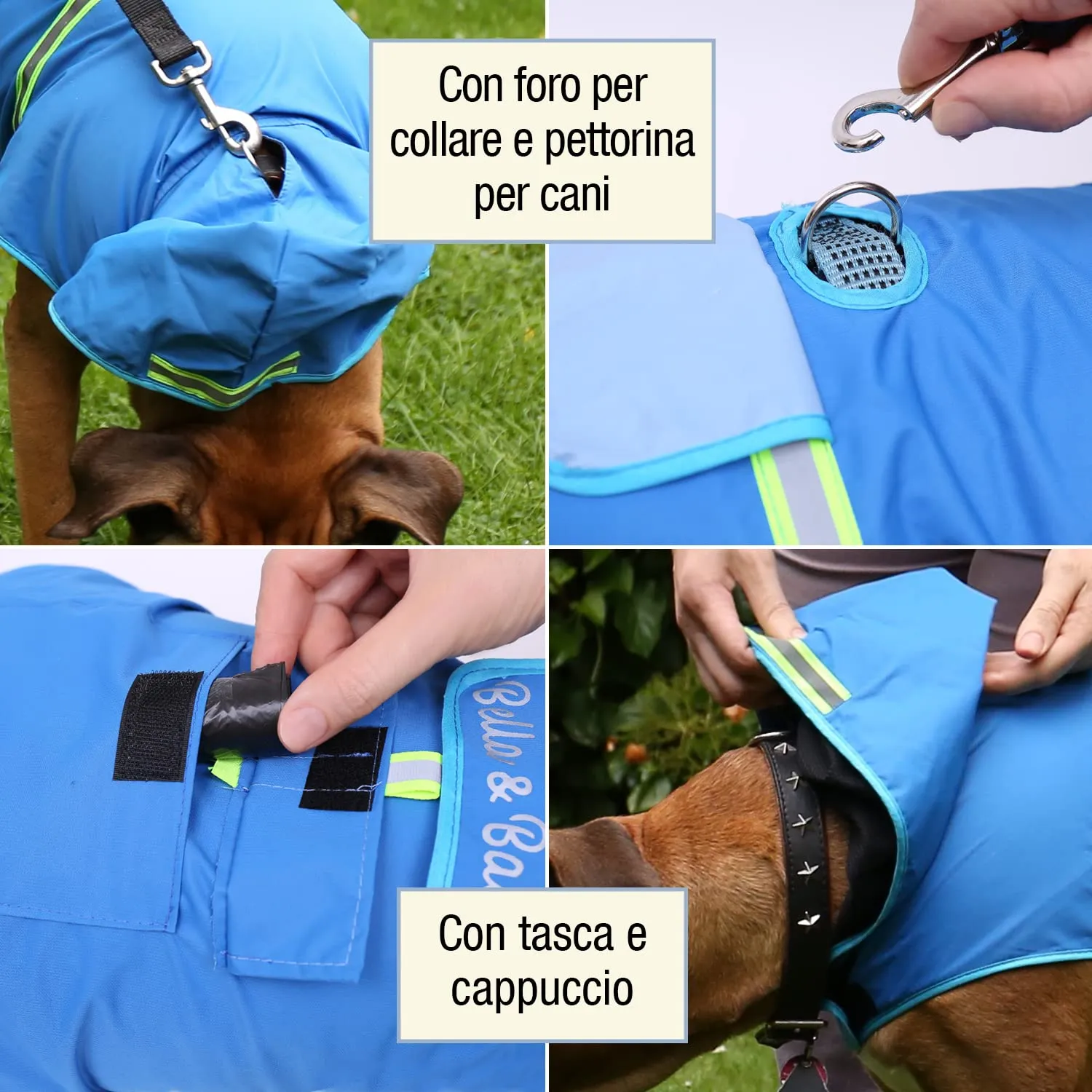 Bella & Balu Impermeabile Cane con Cappuccio e Catarifrangenti, Grigio, M - immagine 3