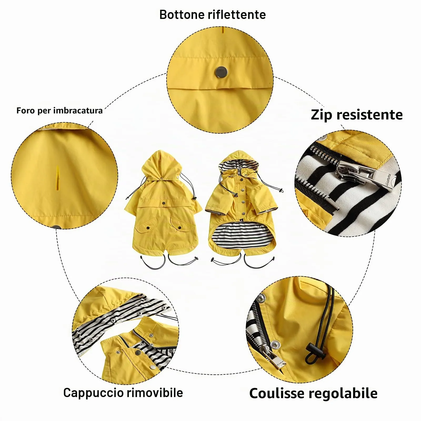 Morezi Impermeabile per Cani con Cappuccio Staccabile, Giallo, L - immagine 3