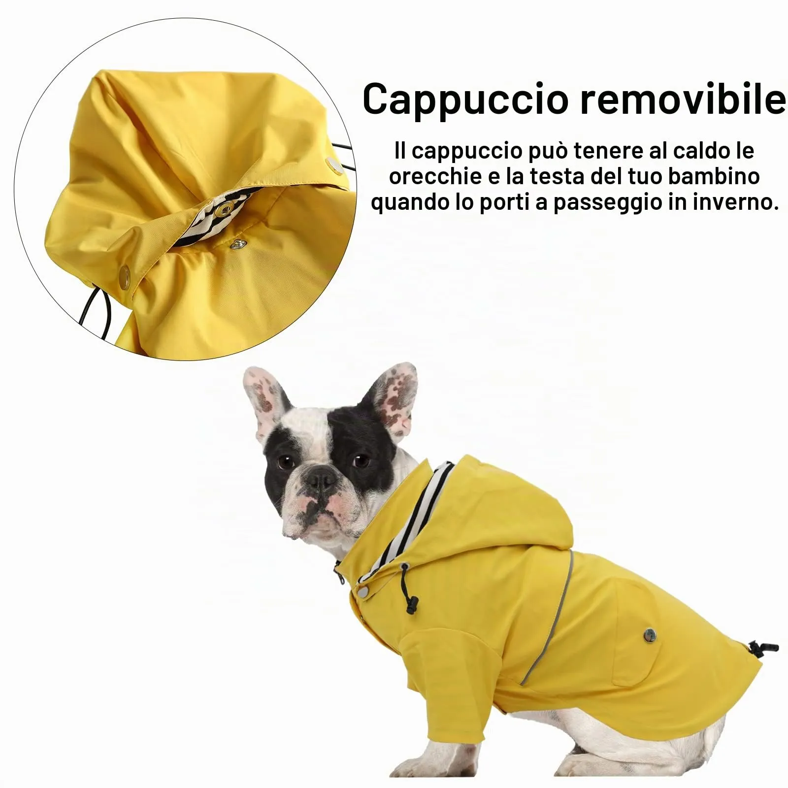 Morezi Impermeabile per Cani con Cappuccio Staccabile, Giallo - M - immagine 6