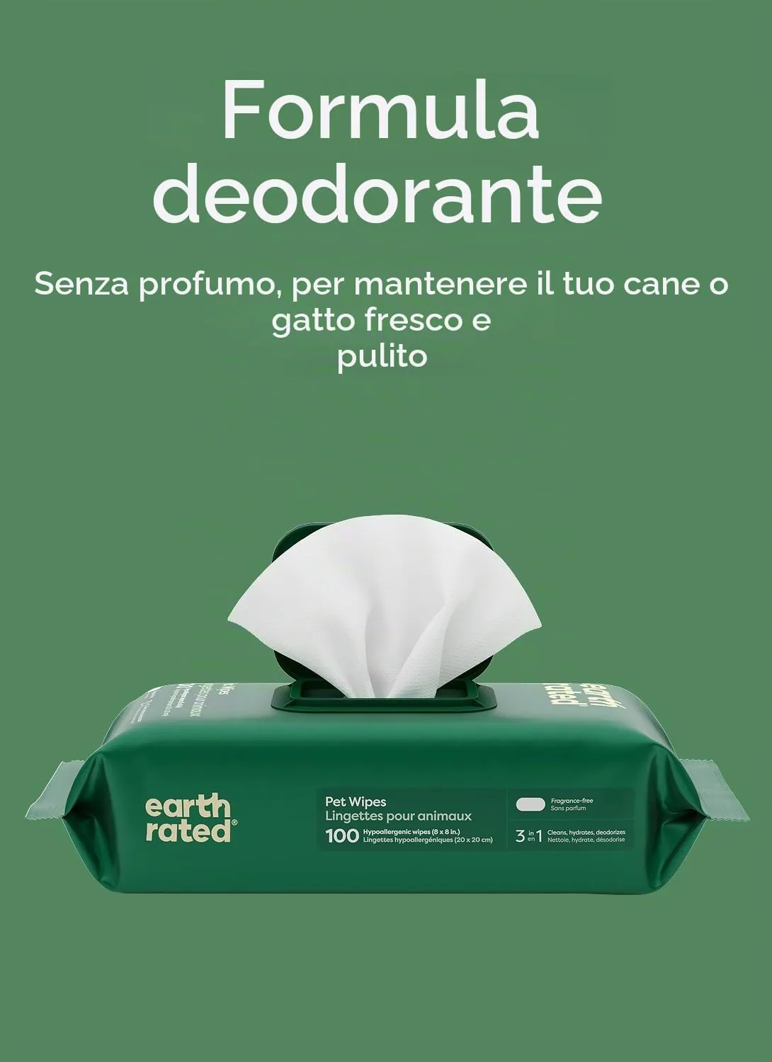 Earth Rated Salviette Ipoallergeniche per Cani, Senza Profumo, 100 Pezzi - immagine 6