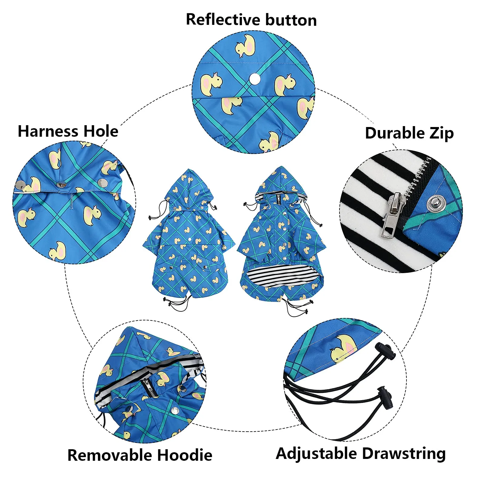 Morezi Impermeabile per Cani con Cappuccio Staccabile, Blu Plaid, XL - immagine 3